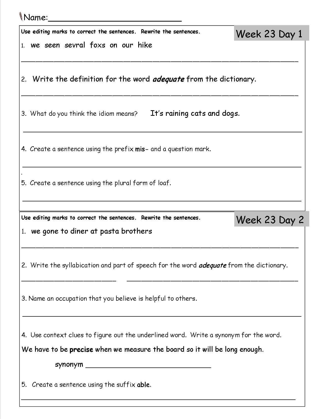 Free 3Rd Grade Daily Language Worksheets - Daily Language Review Grade 5 Free Printable