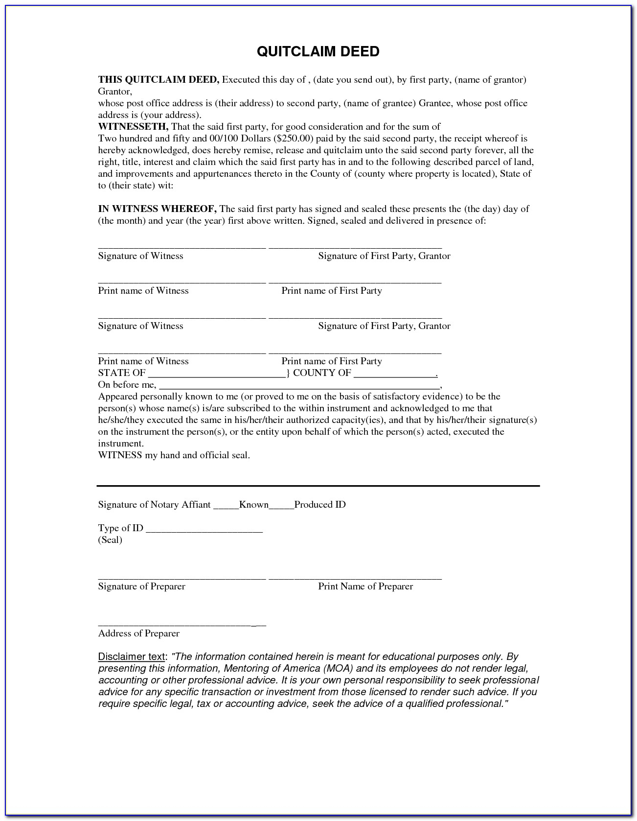 Free 5 Printable Quit Claim Deed Form Template Pdf Sample H ~ Vawebs - Free Printable Quit Claim Deed Washington State Form