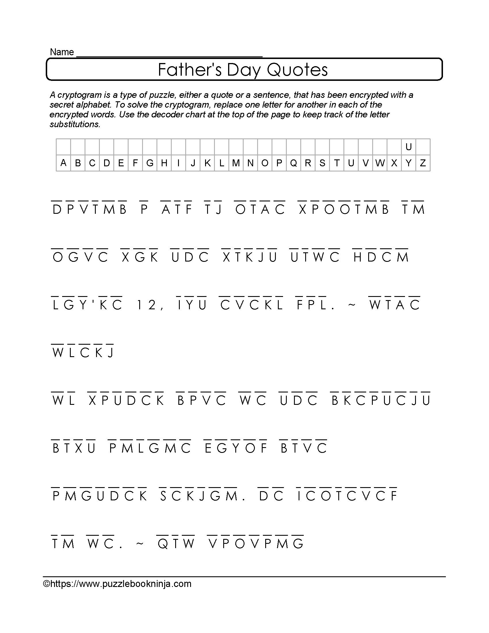 Free And Printable Father&amp;#039;s Day Cryptogram. Quotes About Dad - Free Printable Cryptograms Pdf