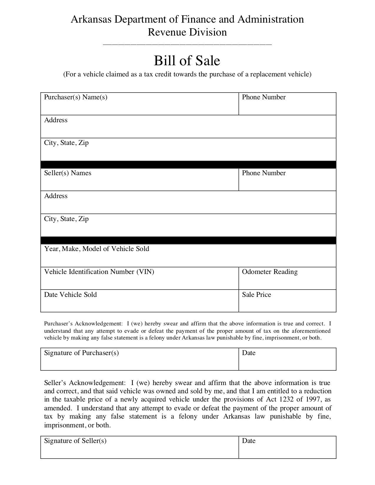 Free Arkansas Bill Of Sale Form - Pdf Template | Legaltemplates - Free Printable Blank Auto Bill Of Sale