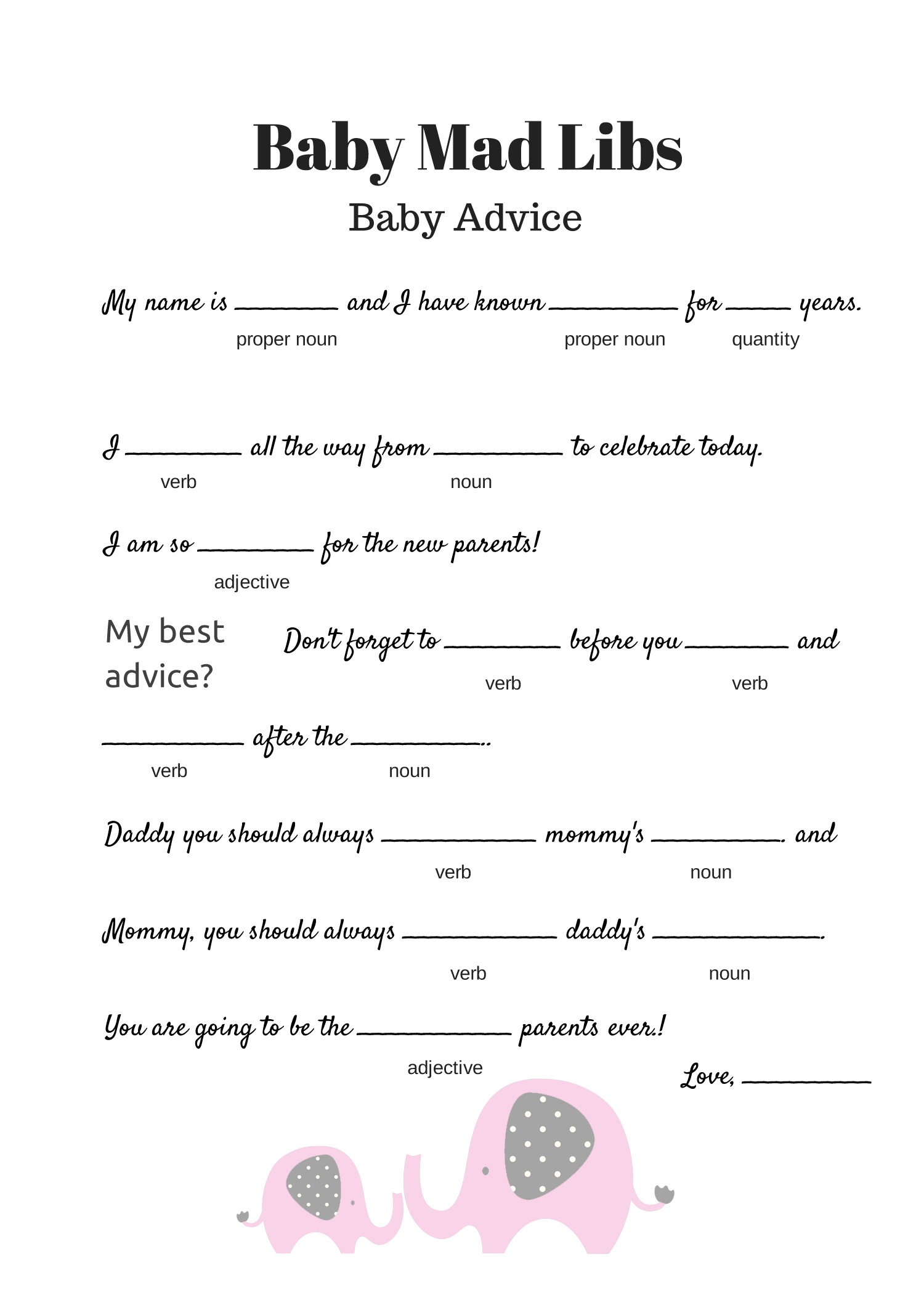 Free Baby Mad Libs Game - Baby Advice - Baby Shower Ideas - Themes - Free Printable Baby Shower Games With Answers