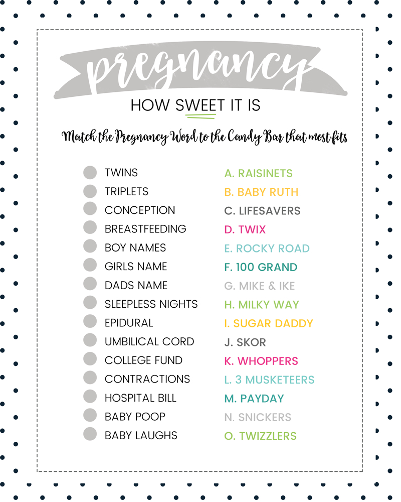 Free Baby Shower Candy Bar Game - 4 Colors | Lil&amp;#039; Luna - Unique Baby Shower Games Free Printable