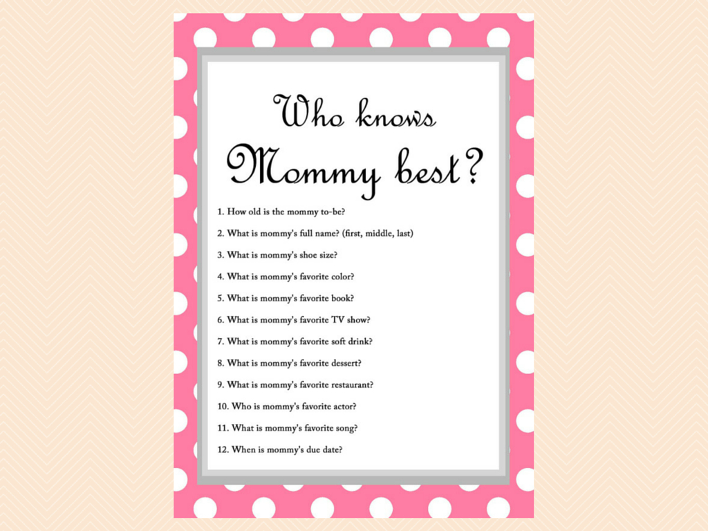 Free Baby Shower Game - Who Knows Mommy Best | Seuntjie Babyshower - Free Printable Baby Shower Games Who Knows Mommy The Best