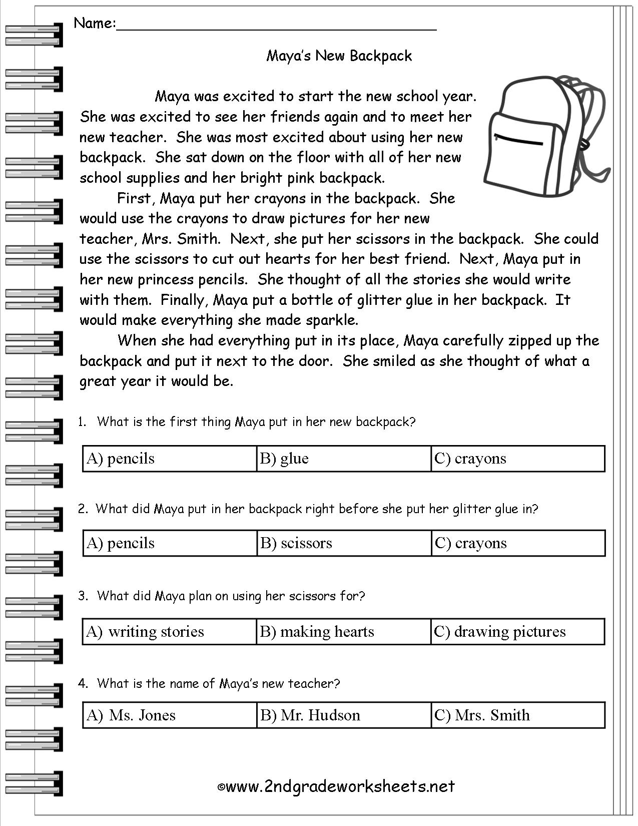 Free Back To School Worksheets And Printouts - Free Printable Short Stories For Grade 3