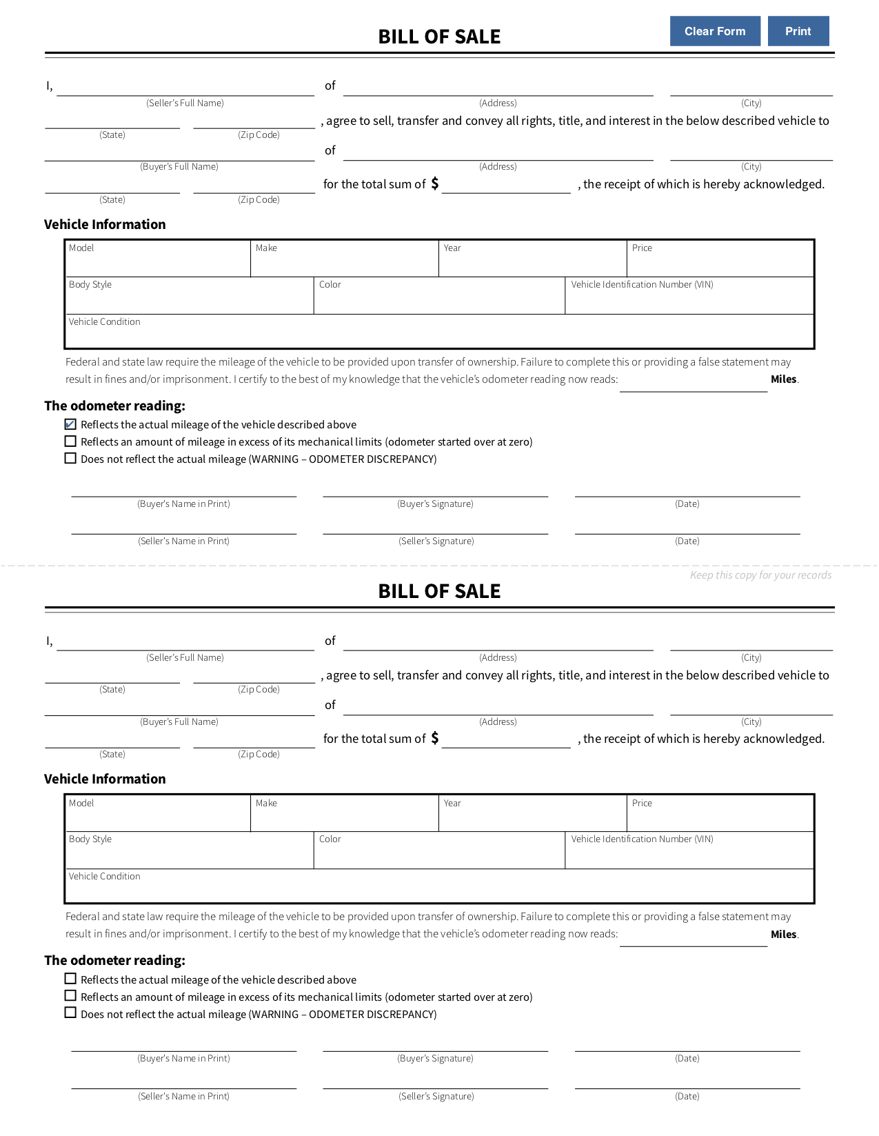 Free Bill Of Sale Forms | Pdf &amp;amp; Word Templates | View Dmv Samples - Free Printable Automobile Bill Of Sale Template