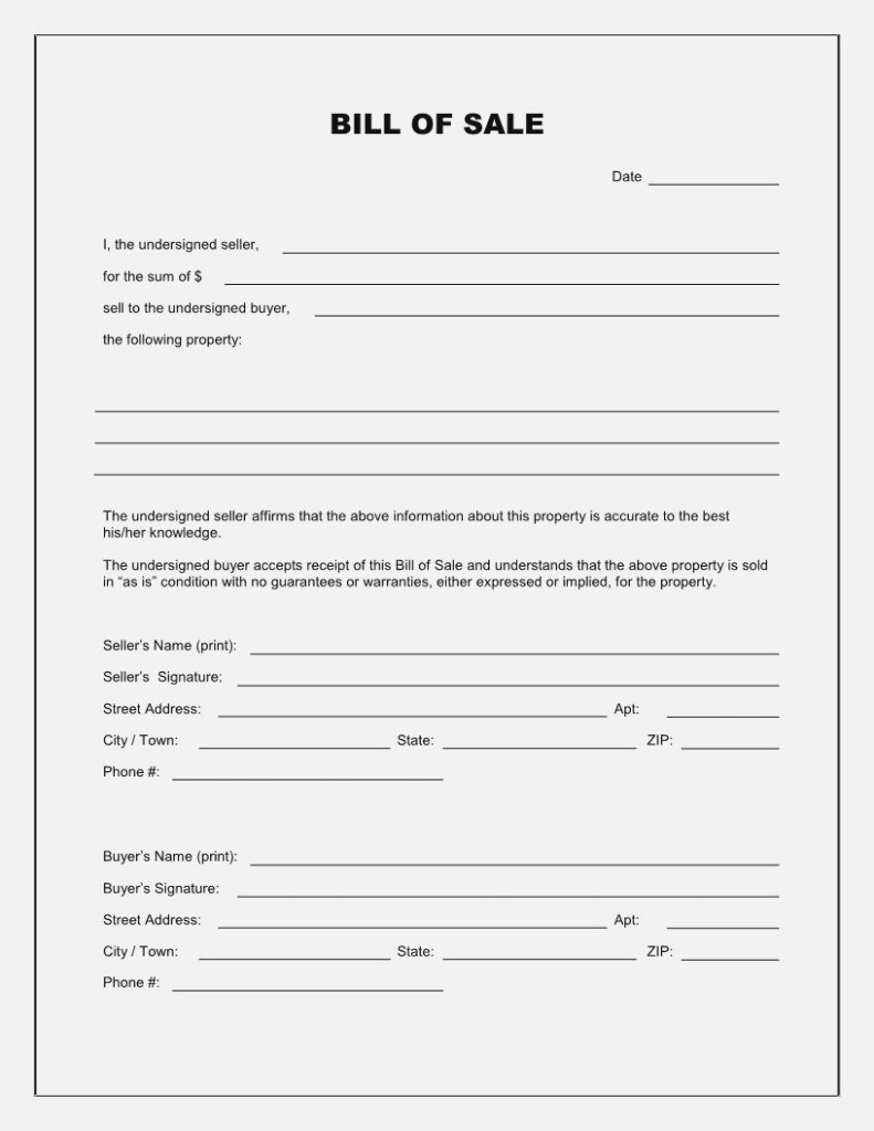 Free Bill Of Sale Template Printable Car Bill Of Sale Form - Free Printable Generic Bill Of Sale