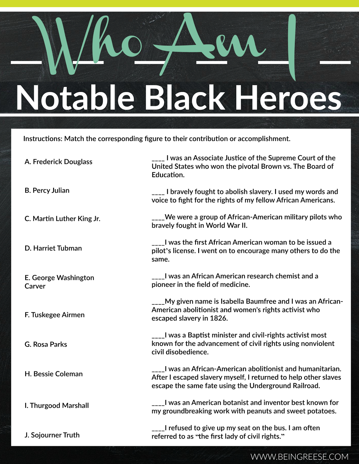 Free Black History Month Worksheet + A Reading List | Internship - Free Printable Black History Skits For Church