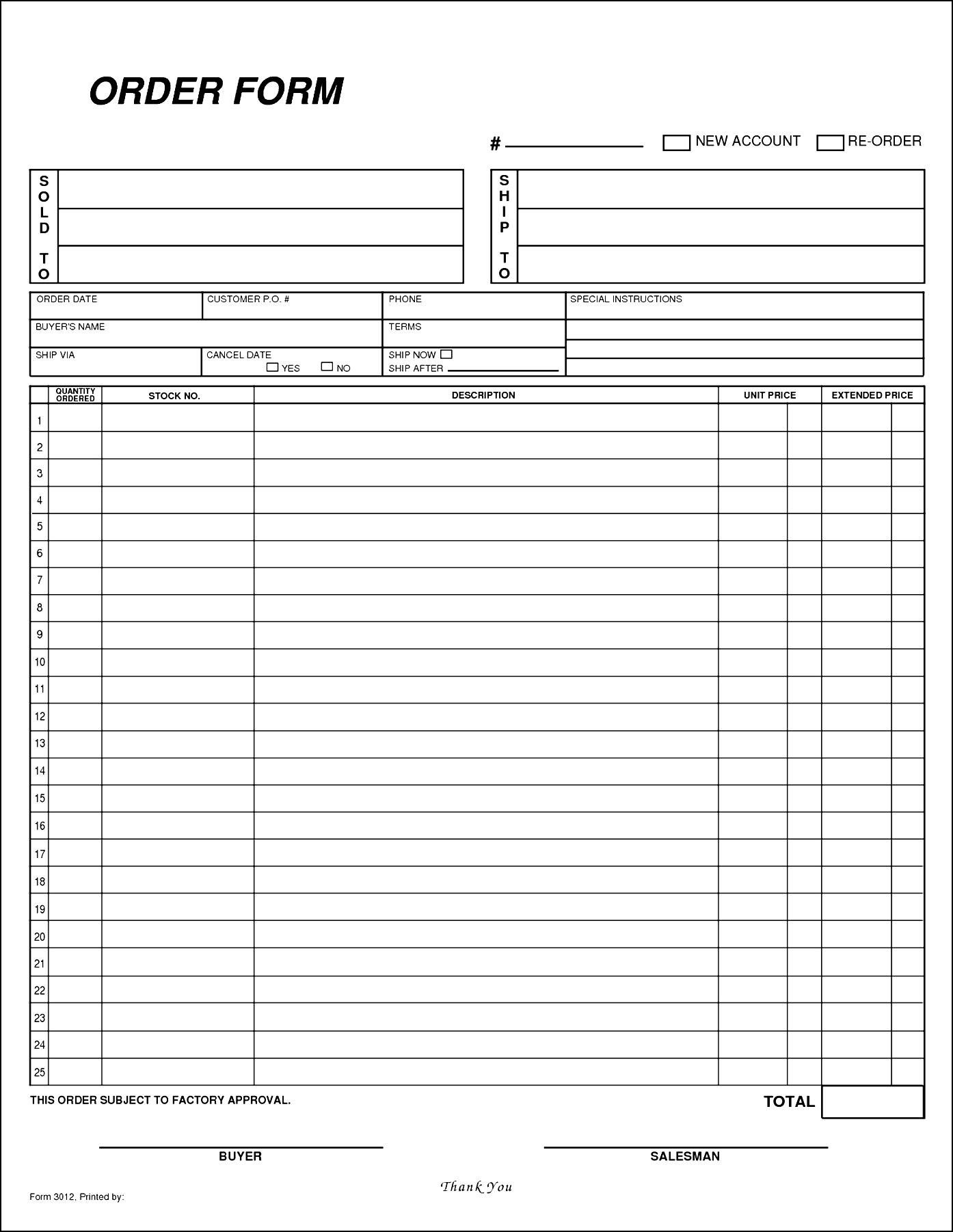 Free Blank Order Form Template | Besttemplates123 | Sample Order - Free Printable Scentsy Order Forms