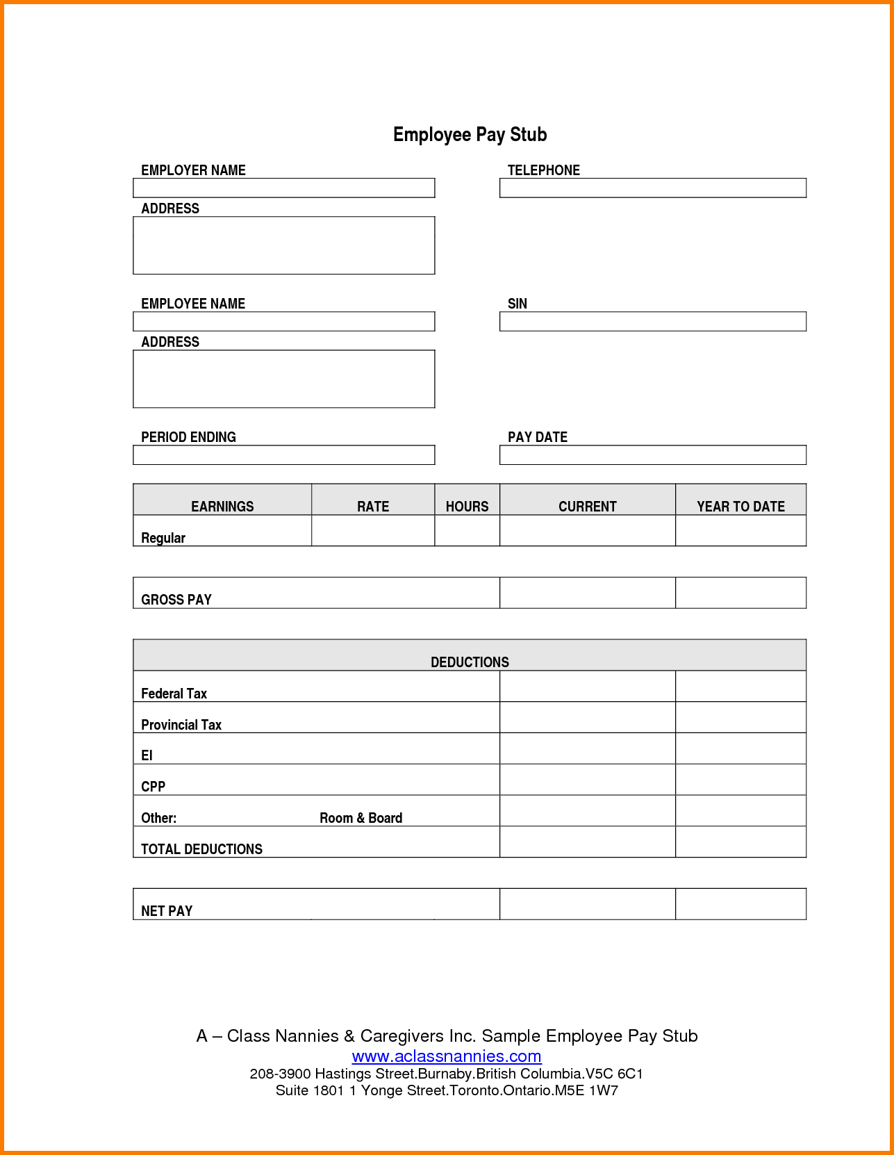 Free Blank Pay Stub Template Downloads With Printable Payroll Check - Free Printable Paycheck Stubs