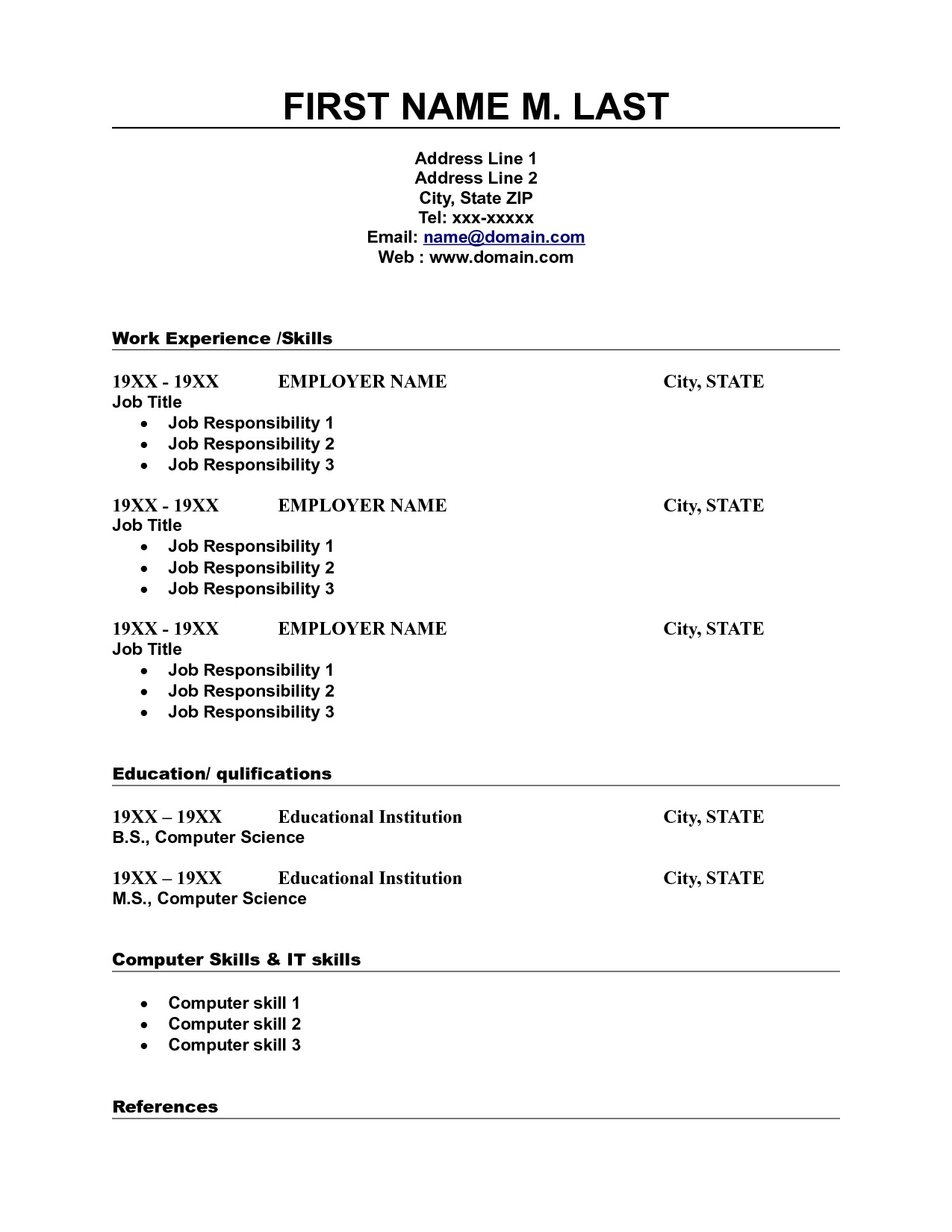 Free Blank Resume Layout Free Printable Resumes - Phen375Articles - Free Printable Resume