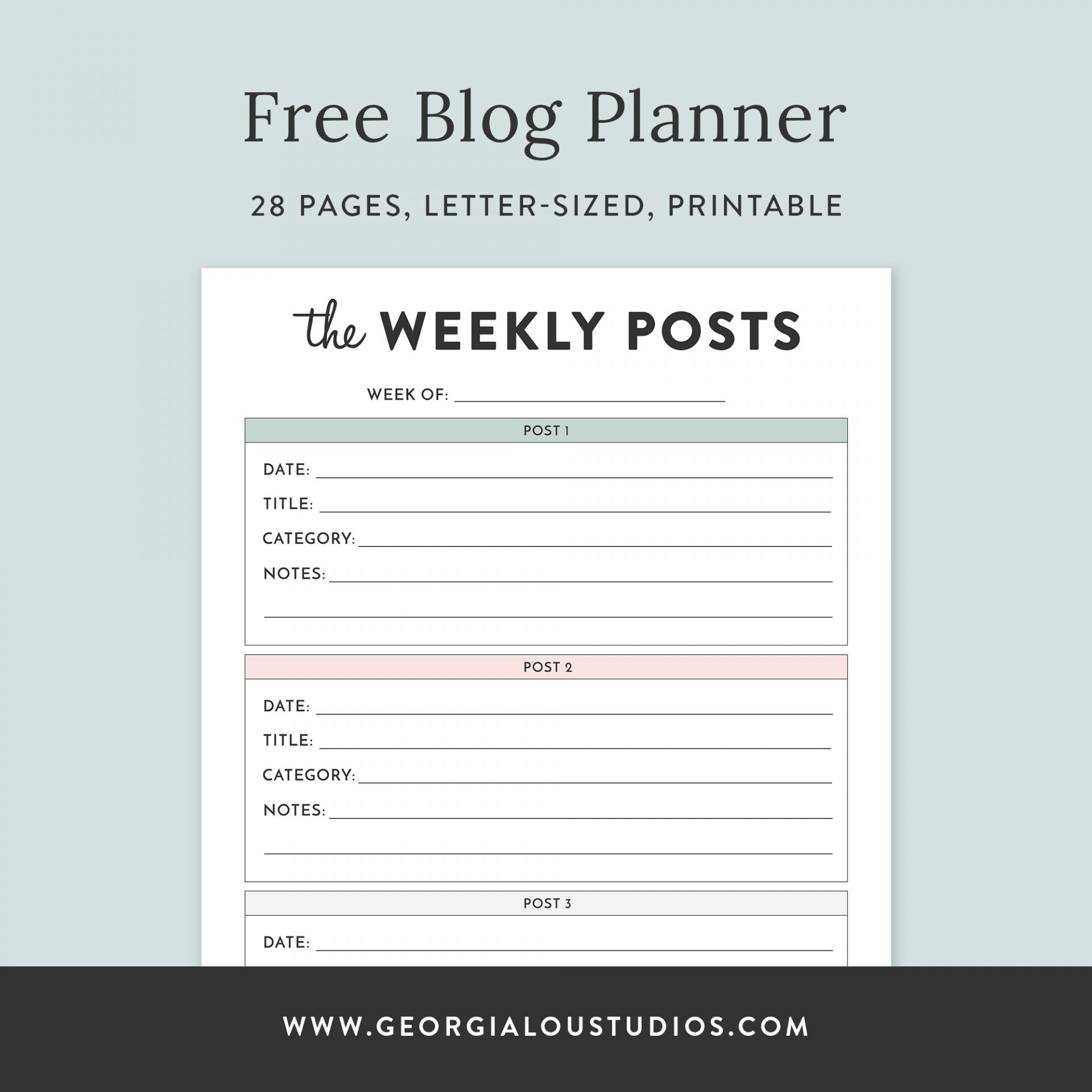 Free Blog Planner, Printable Pdf | Georgia Lou Studios - Free Printable Blog Planner