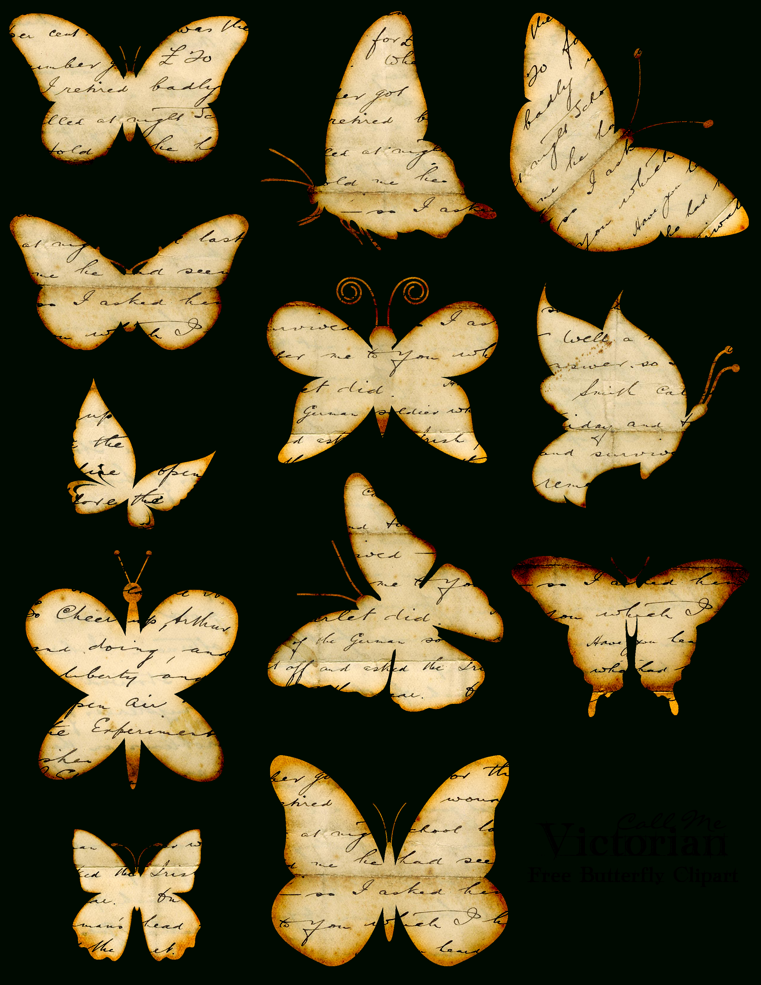 Free Butterfly Clipart Images - Distressed Handwriting Overlay - Free Printable Butterfly Clipart