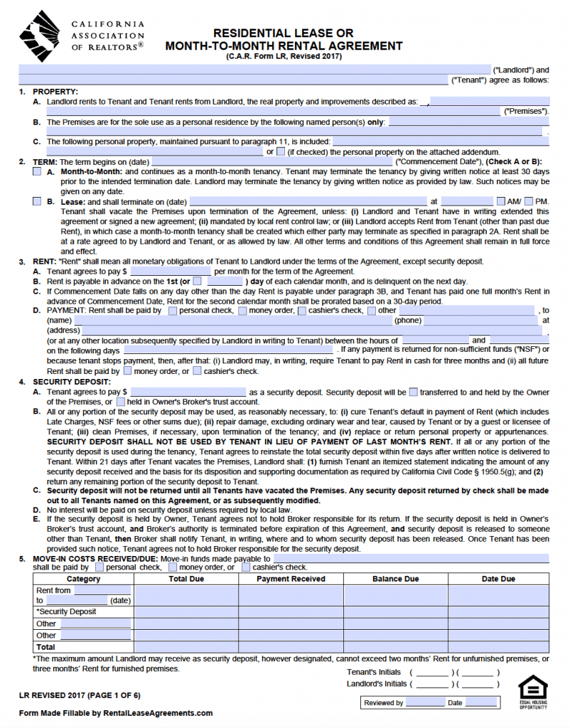 Free California Standard Residential Lease Agreement Template – Pdf - Free Printable California Residential Lease Agreement