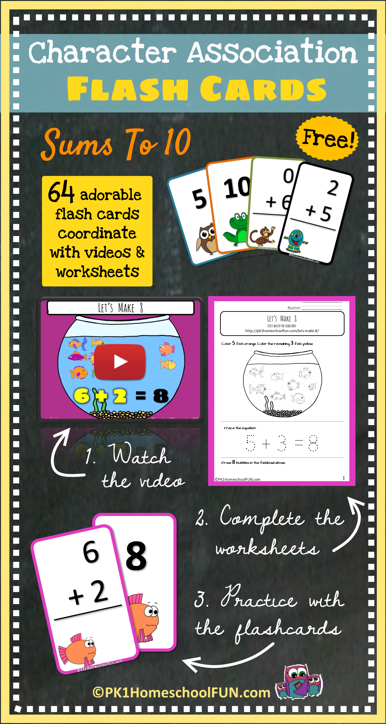 Free Character Association Flash Cards - Pk1Homeschoolfun - Free Printable Math Flashcards Addition