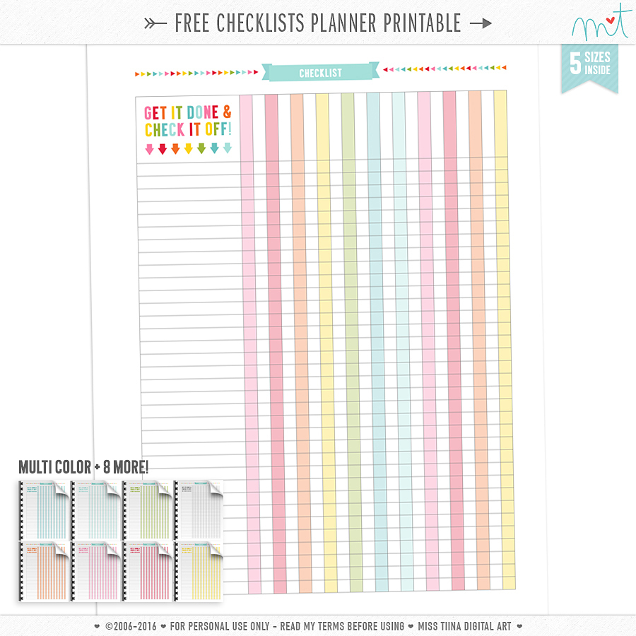 Free Checklists Planner Page Printables | Misstiina - Free Printable Checklist