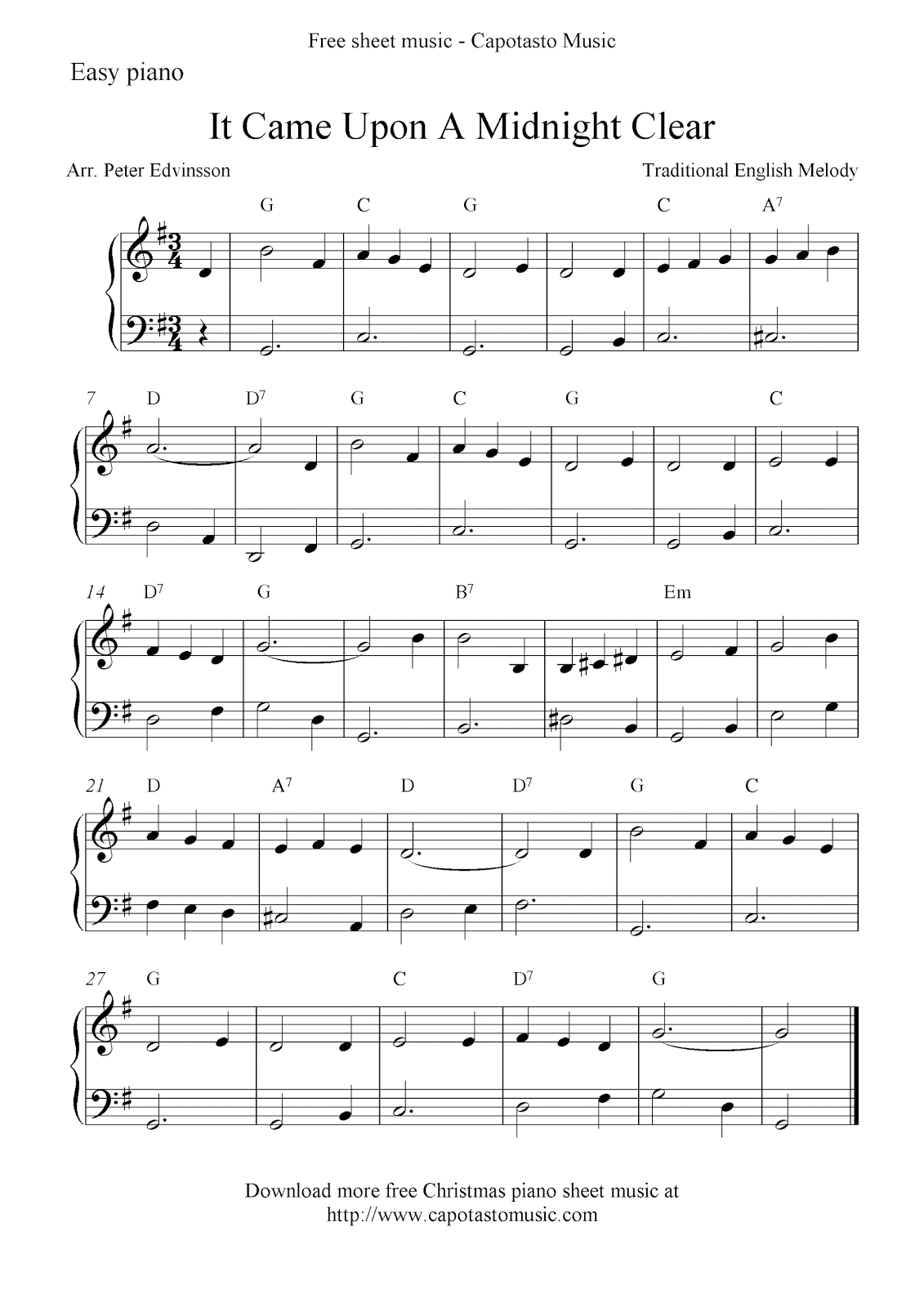 Free Christmas Piano Sheet Music Notes, It Came Upon A Midnight Clear - Free Printable Christmas Sheet Music For Piano
