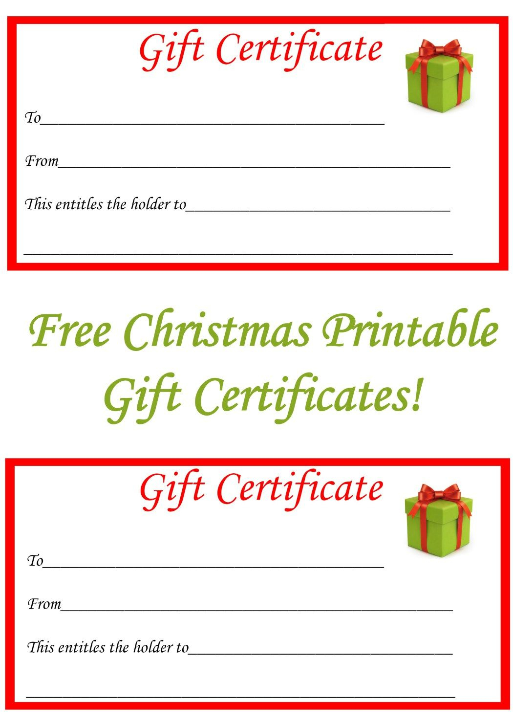 Free Christmas Printable Gift Certificates | Gift Ideas | Pinterest - Free Printable Christmas Gift Voucher Templates