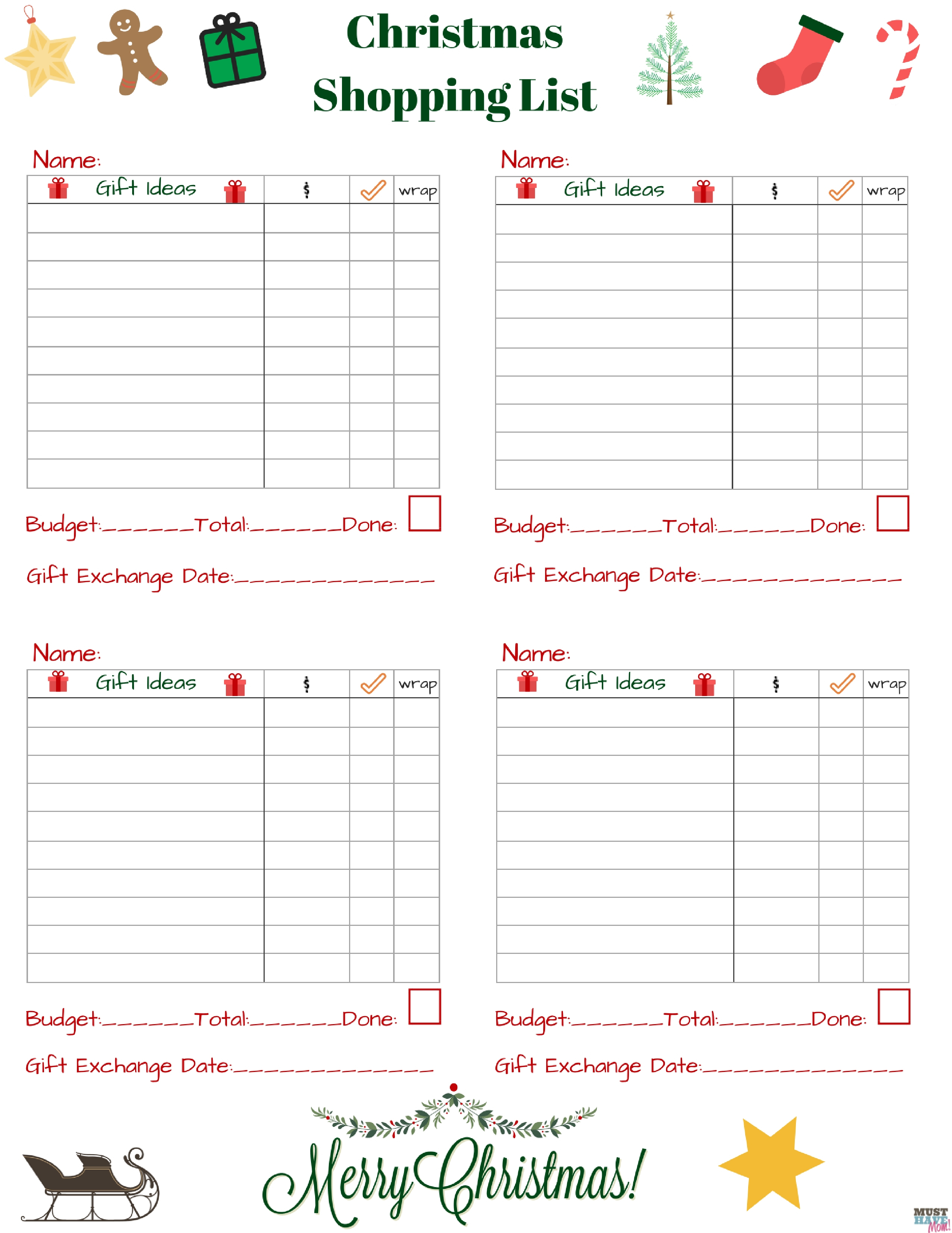 Free Christmas Shopping List Printable: Get Organized! - Must Have Mom - Free Printable Gift List