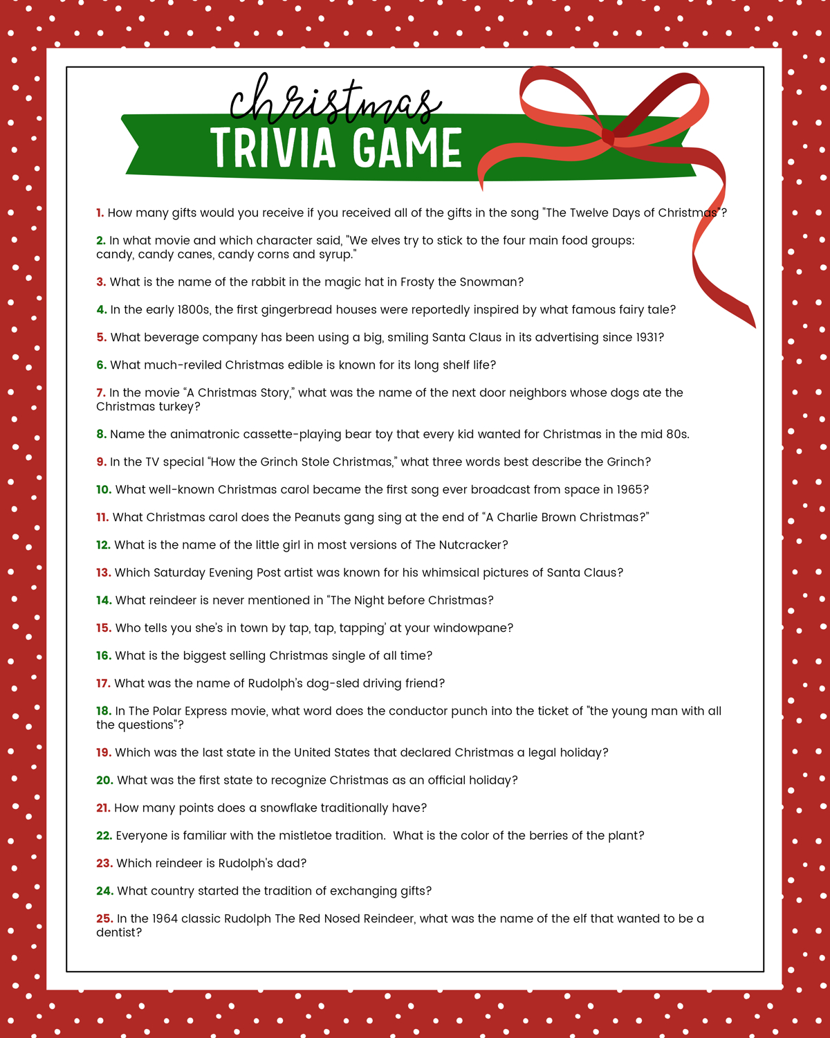 Free Christmas Trivia Game | Lil&amp;#039; Luna - Free Printable Trivia Questions And Answers