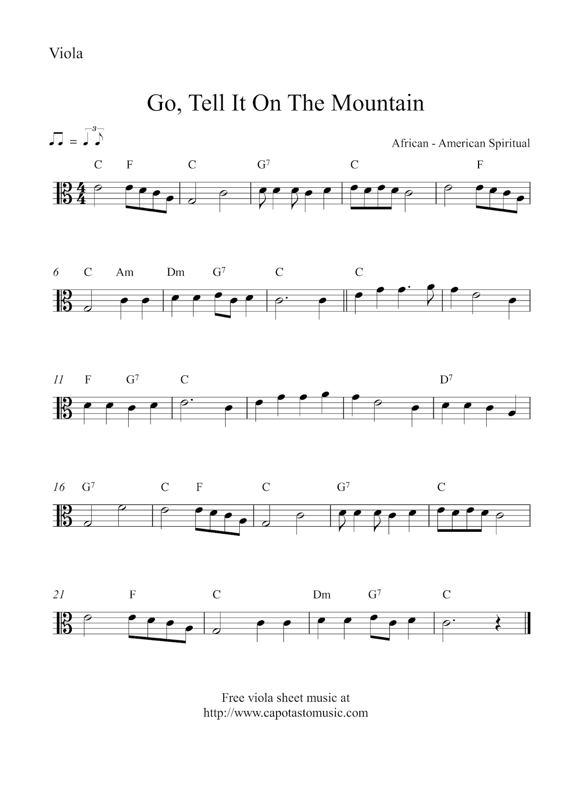 Free Christmas Viola Sheet Music - Go, Tell It On The Mountain - Viola Sheet Music Free Printable