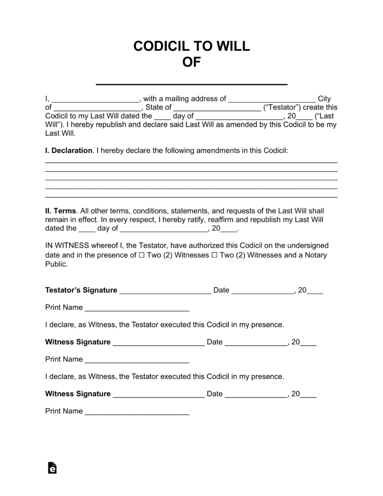 Free Codicil To Will Form - Pdf | Word | Eforms – Free Fillable Forms - Free Printable Codicil Form