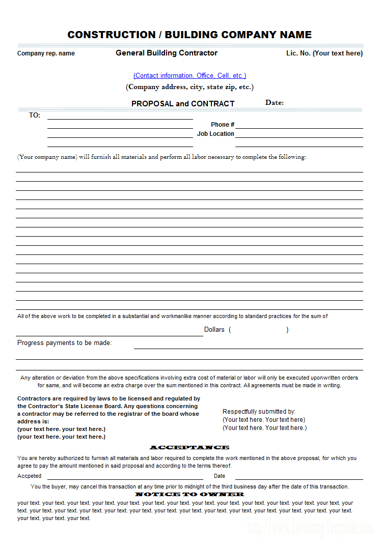 Free Construction Proposal Template - Construction Proposal Template - Free Printable Contractor Proposal Forms