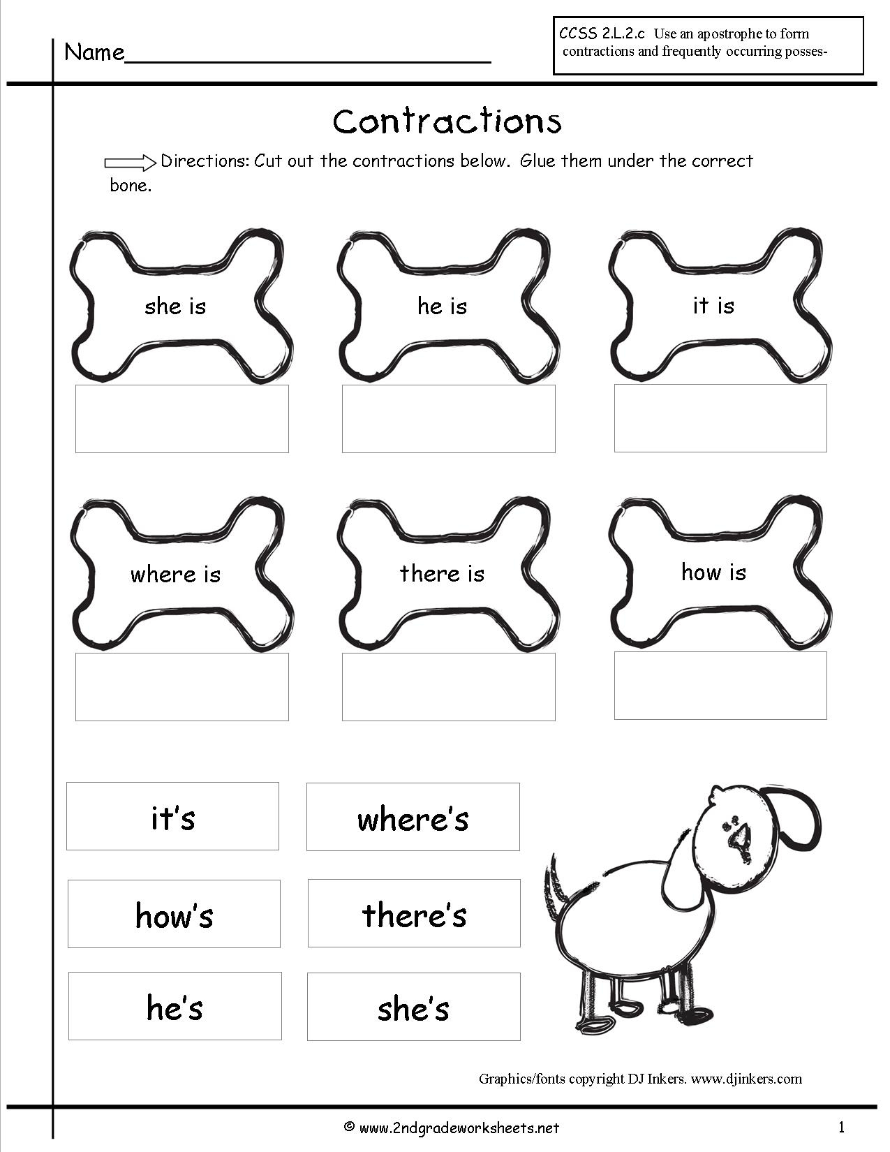 Free Contractions Worksheets And Printouts - Free Printable Language Arts Worksheets For 1St Grade