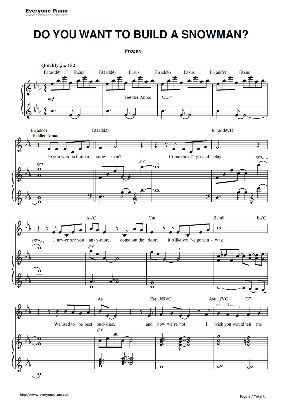 Free Do You Want To Build A Snowman-Frozen Ost Sheet Music Preview 1 - Frozen Piano Sheet Music Free Printable