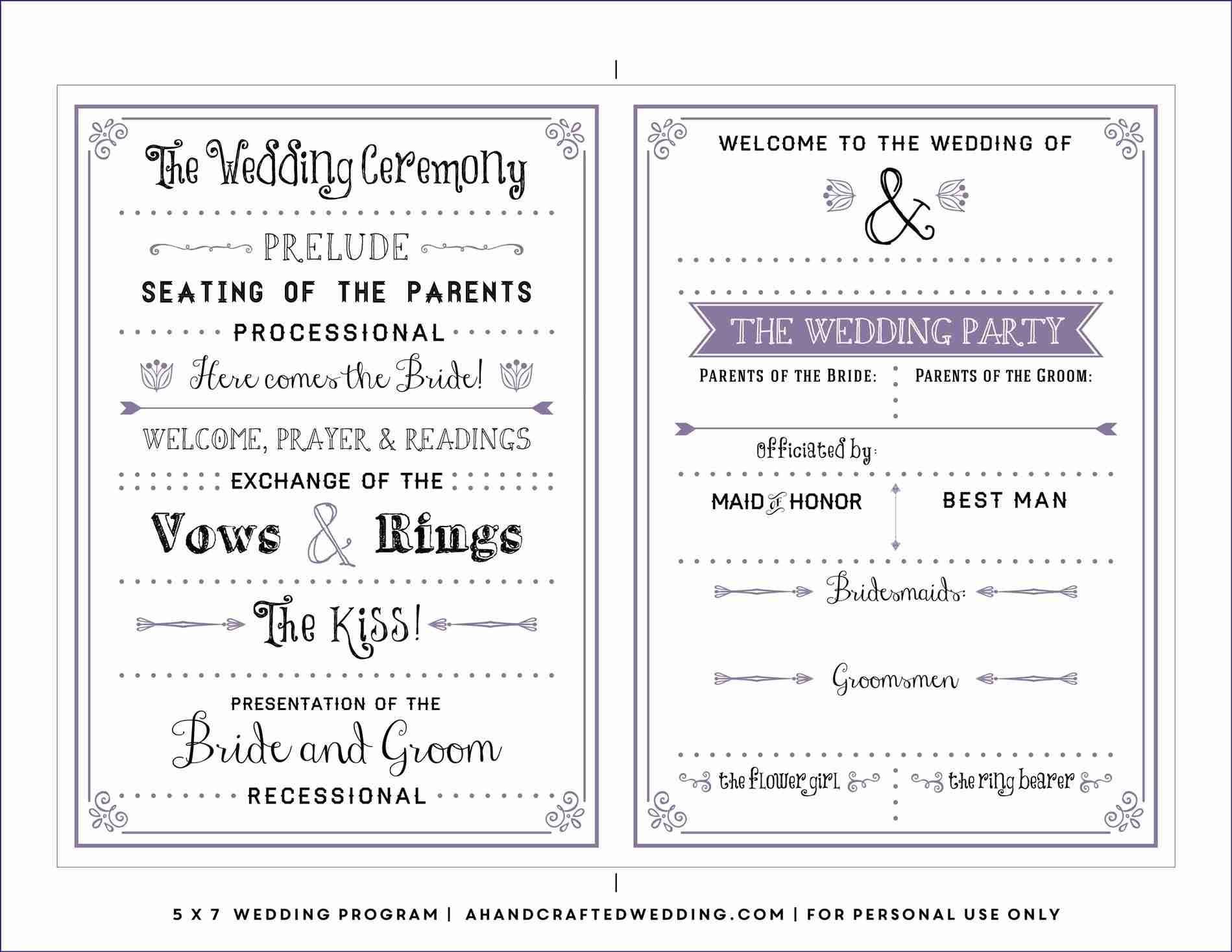 Free Downloadable Wedding Program Template That Can Be Printed - Free Printable Wedding Program Templates Word