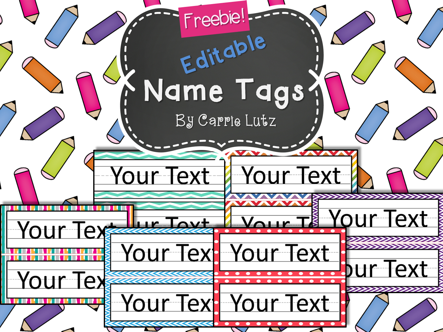 Free Editable!! Chevron, Dots Or Rainbow.simple Name Tags Type In - Free Customized Name Tags Printable