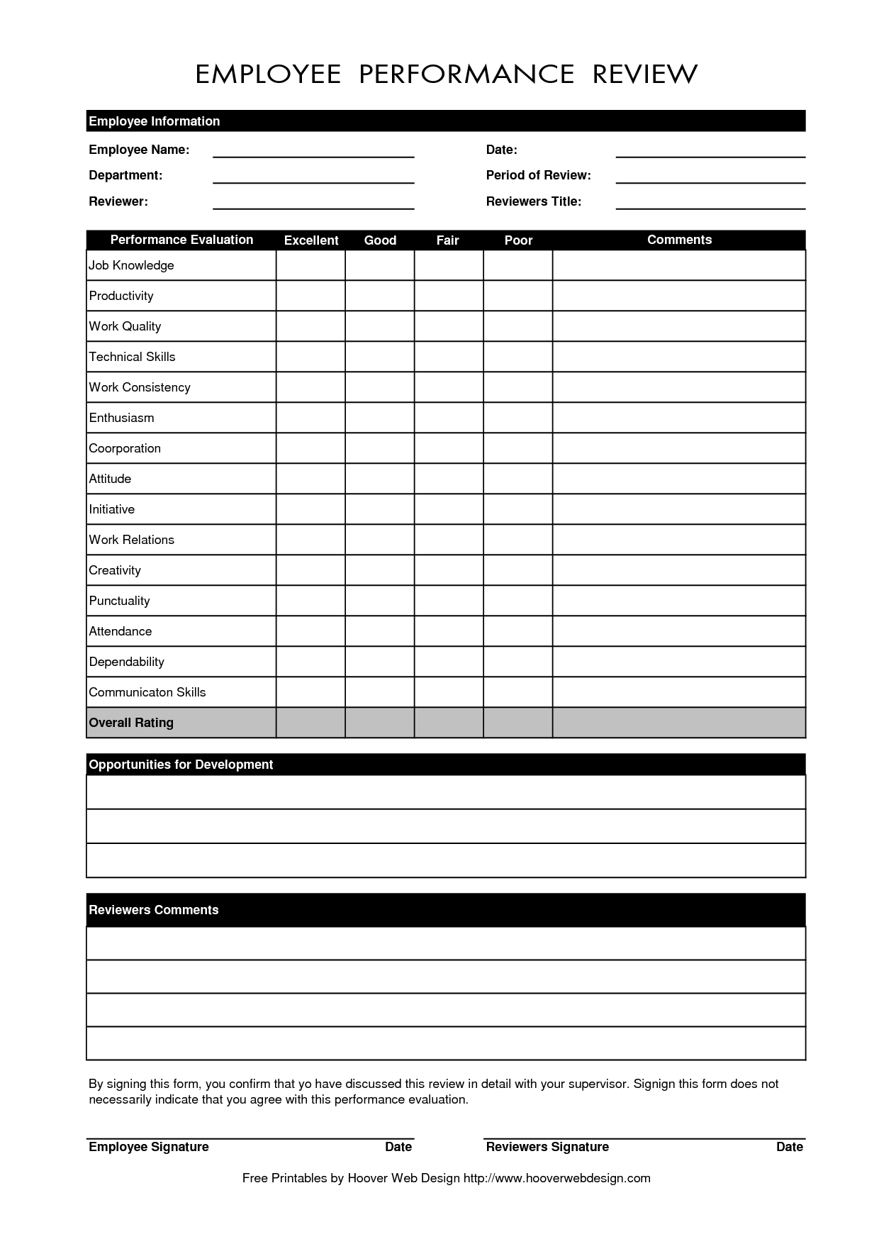Free Employee Performance Review Forms | Excel | Pinterest - Free Employee Evaluation Forms Printable