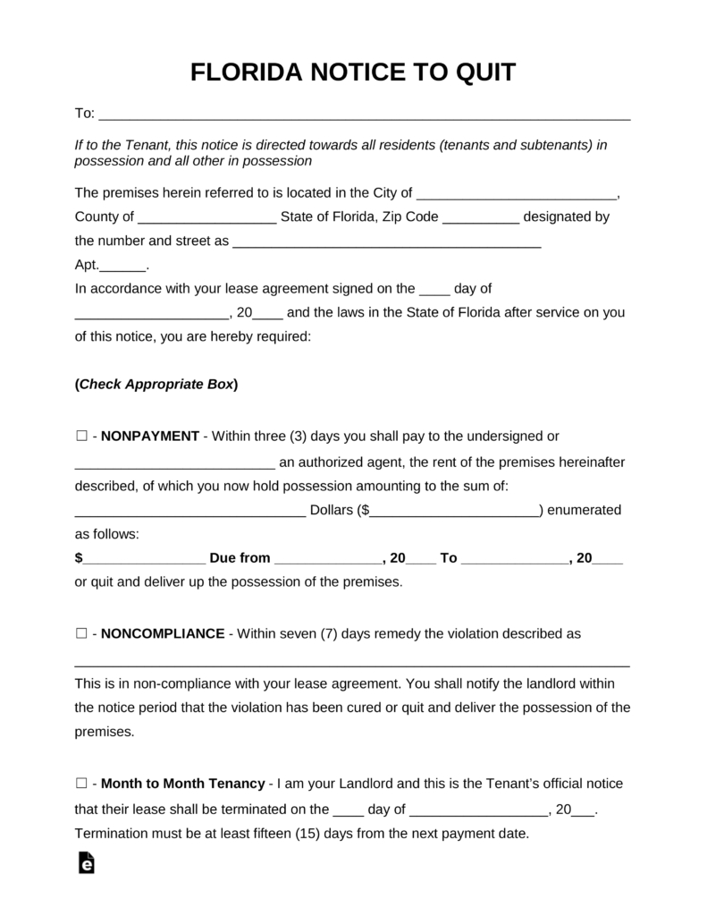 Free Florida Eviction Notice Forms | Process And Laws - Pdf | Word - Free Printable Eviction Notice