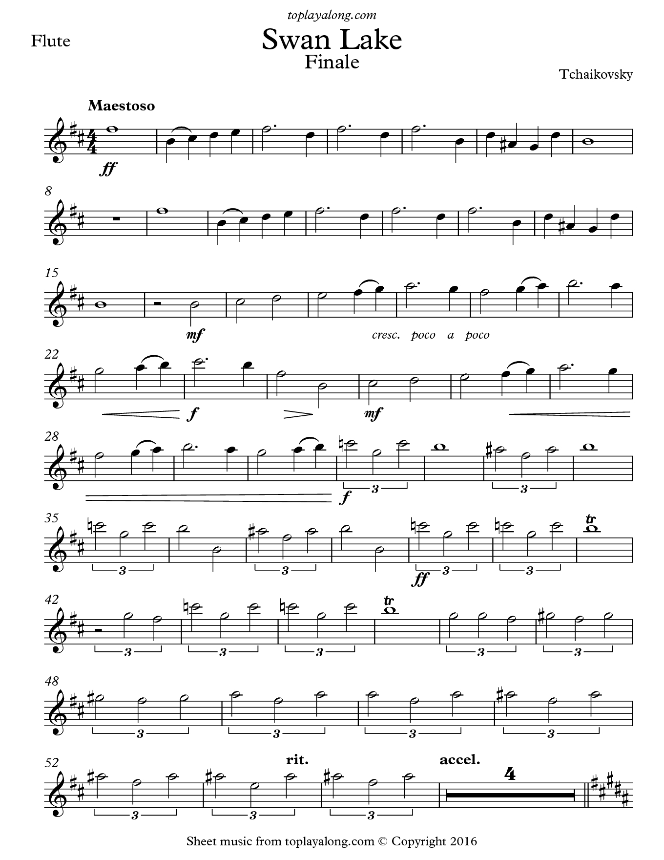 Free Flute Sheet Music For Swan Lake Finaletchaikovsky With - Free Printable Flute Sheet Music