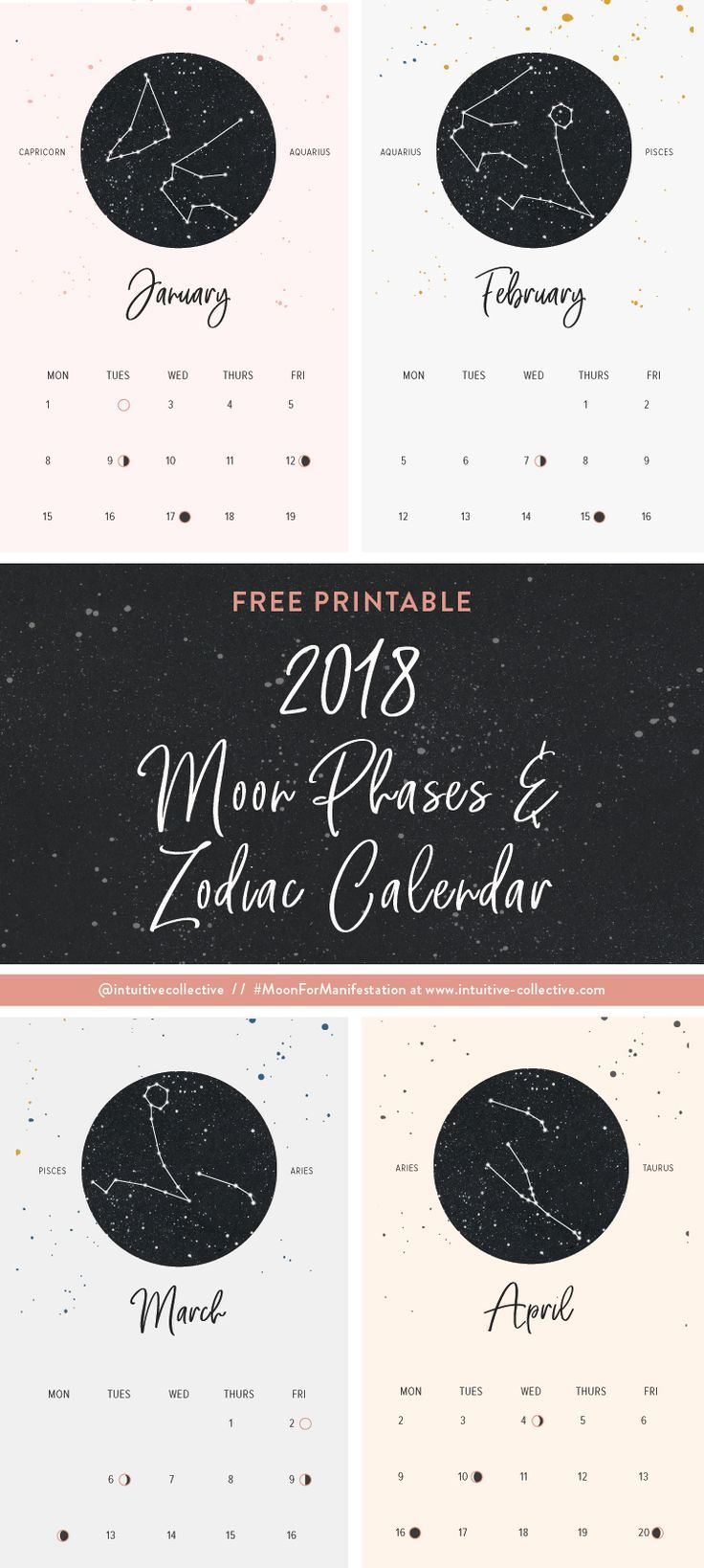 Free Full 2018 Printable Calendar / Moon Phases &amp;amp; Zodiac Signs | Oh - Free Printable Fragrance Free Signs