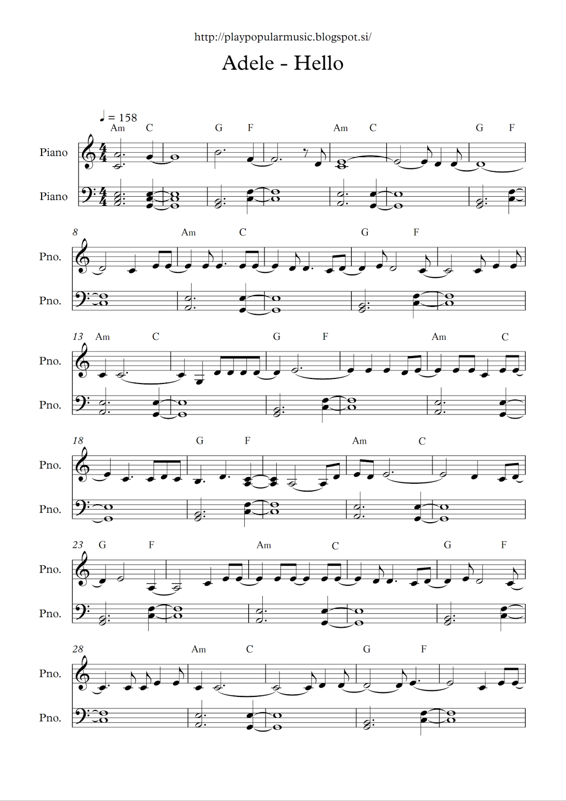 Free Full Piano Sheet Music: Adele - Hello.pdf My Favourite Sentence - Free Printable Piano Sheet Music For Popular Songs