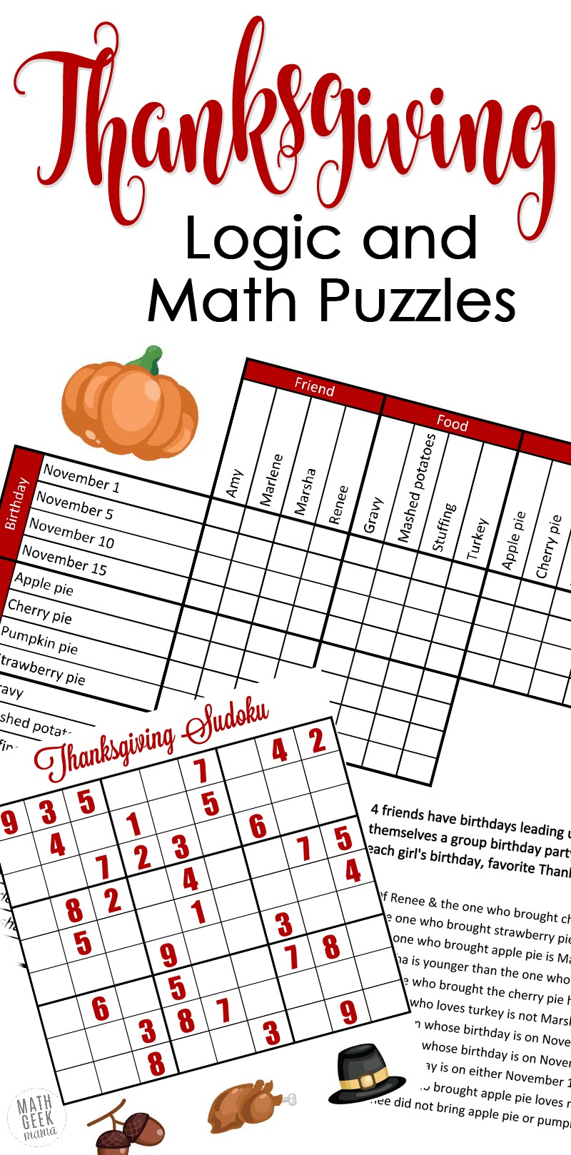 Free} Fun Thanksgiving Math Puzzles For Older Kids - Free Printable Critical Thinking Puzzles