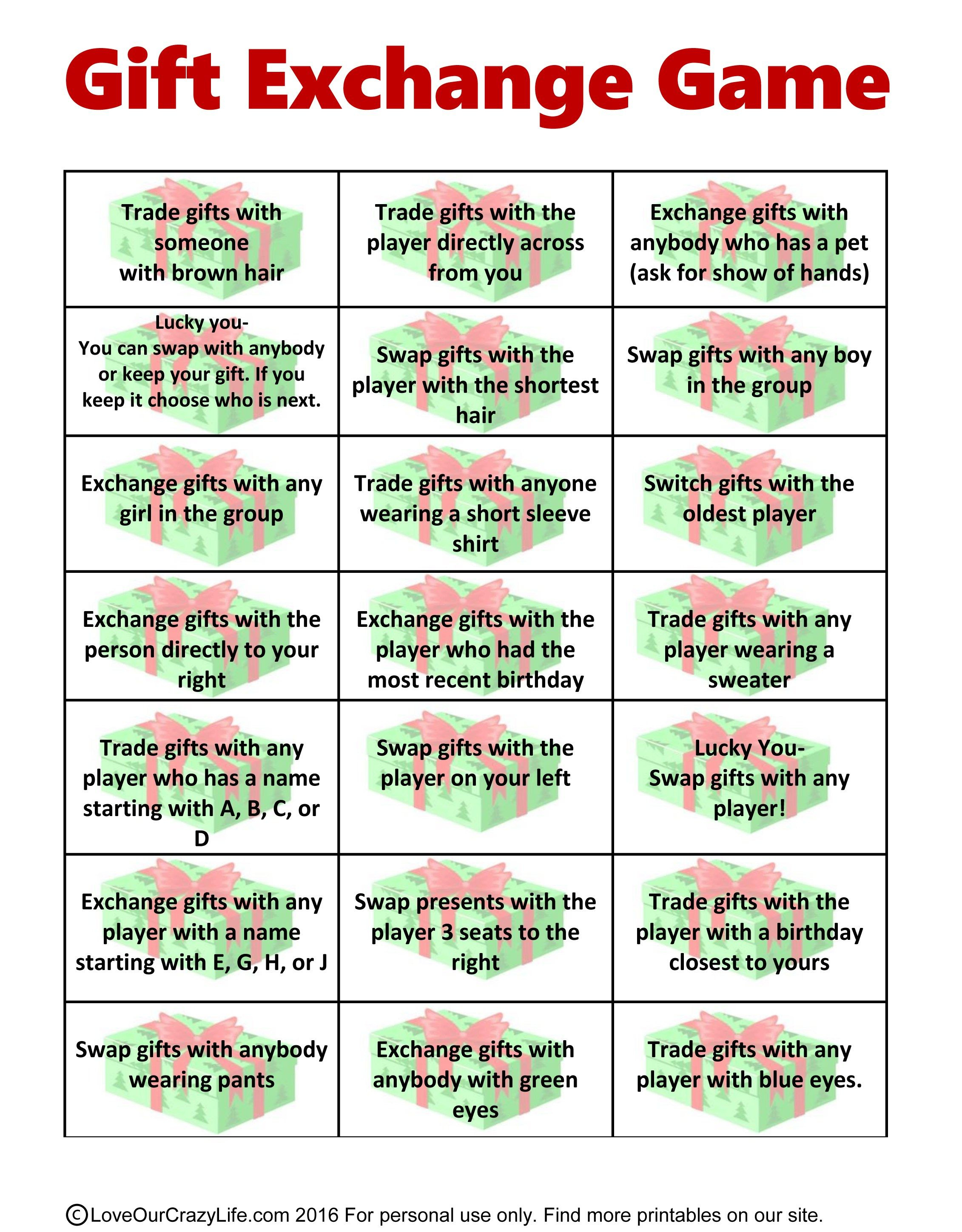 Free Gift Exchange Game Printable | Holiday Games | Pinterest - Holiday Office Party Games Free Printable