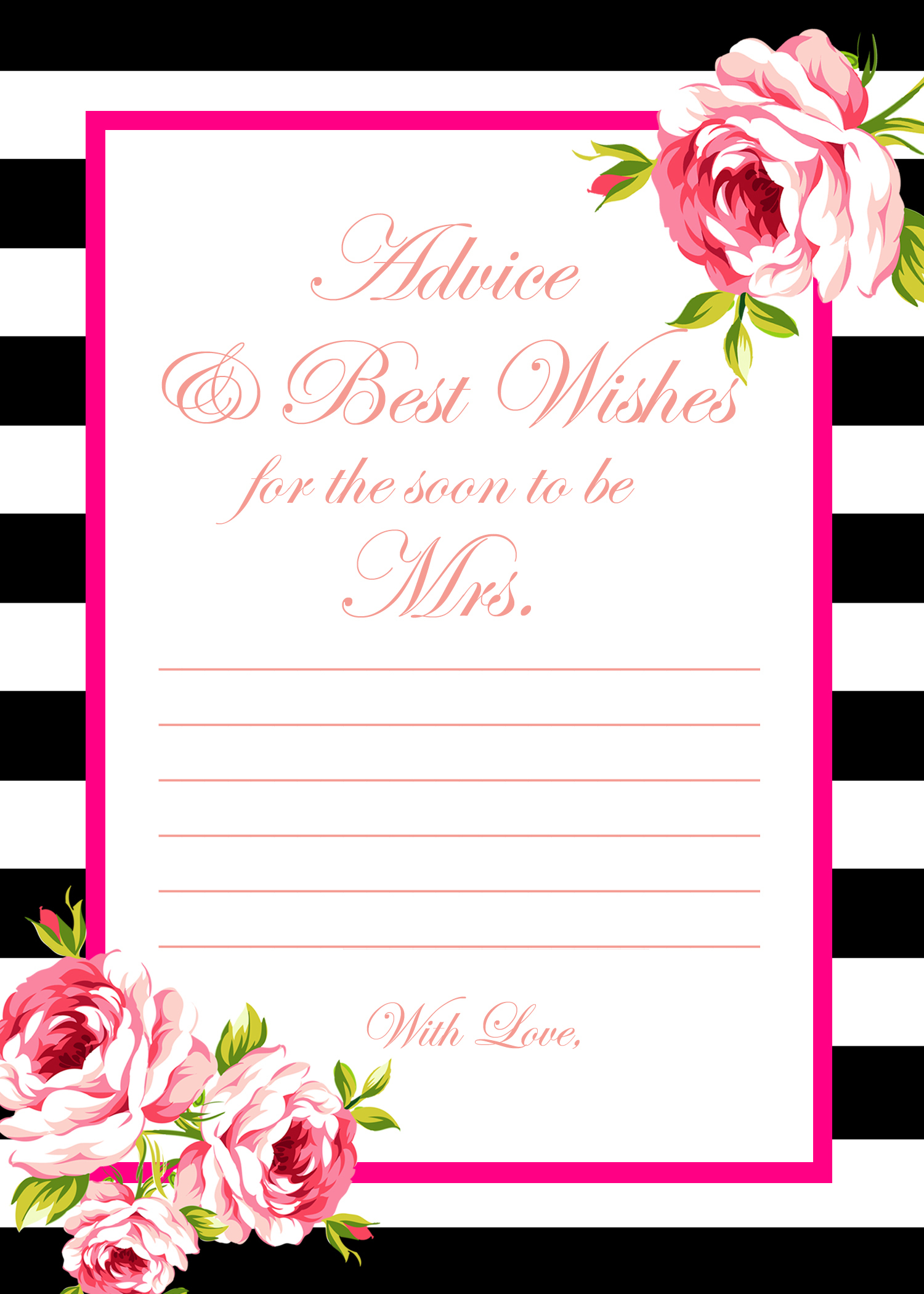 Free Gold Black Stripes Bridal Shower Games - Bridal Shower Ideas - Free Printable Bridal Shower Advice Cards