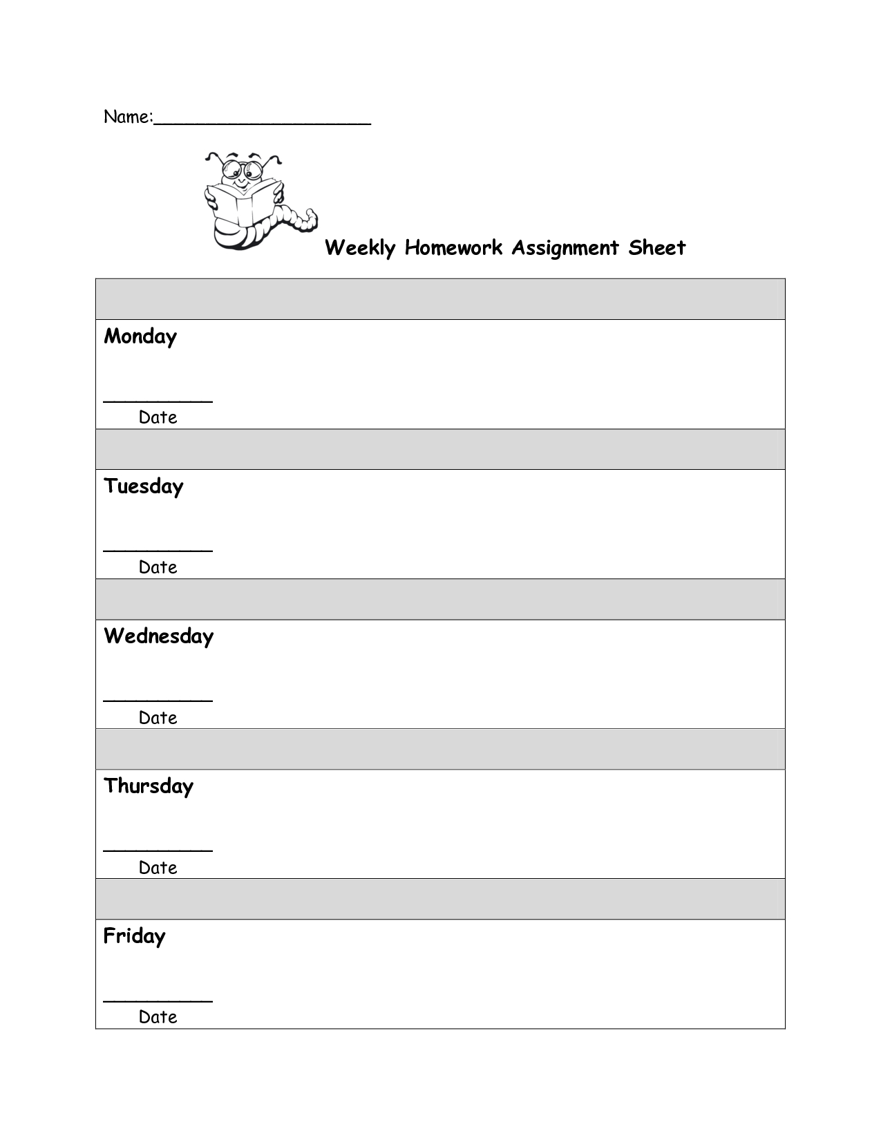 Free Homework Assignment Sheet Template Cakepins | Reading - Free Printable Homework Assignment Sheets