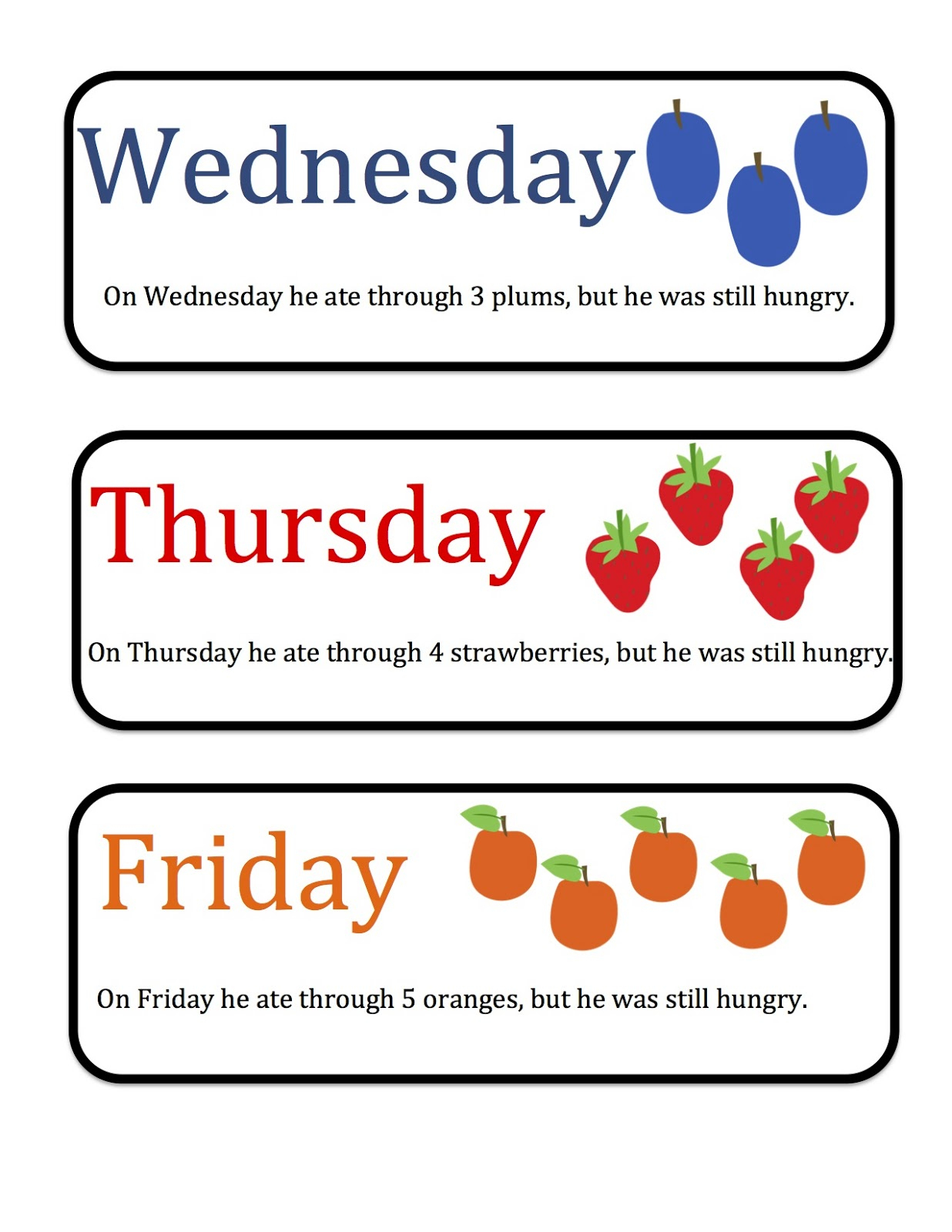 Free Hungry Caterpillar Mini Printable ~ Preschool Printables - Free Printable Days Of The Week Cards