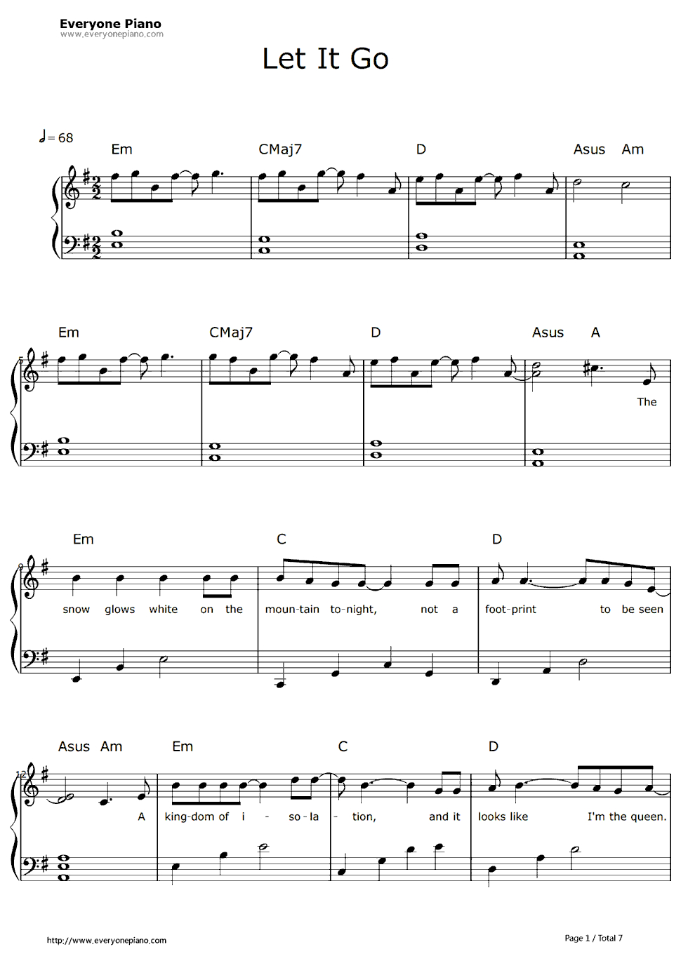 Free Let It Go Easy Version-Frozen Theme Sheet Music Preview 1 - Frozen Piano Sheet Music Free Printable