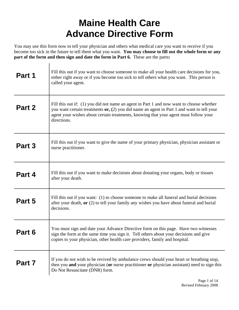 Free Maine Advance Health Care Directive | Poa &amp;amp; Living Will - Word - Free Printable Advance Directive Form