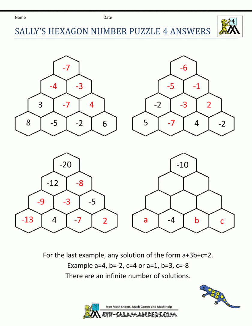 Free Math Puzzles 4Th Grade Printable Sallys Hexagon Number Puzzle - Free Printable Logic Puzzles For Middle School