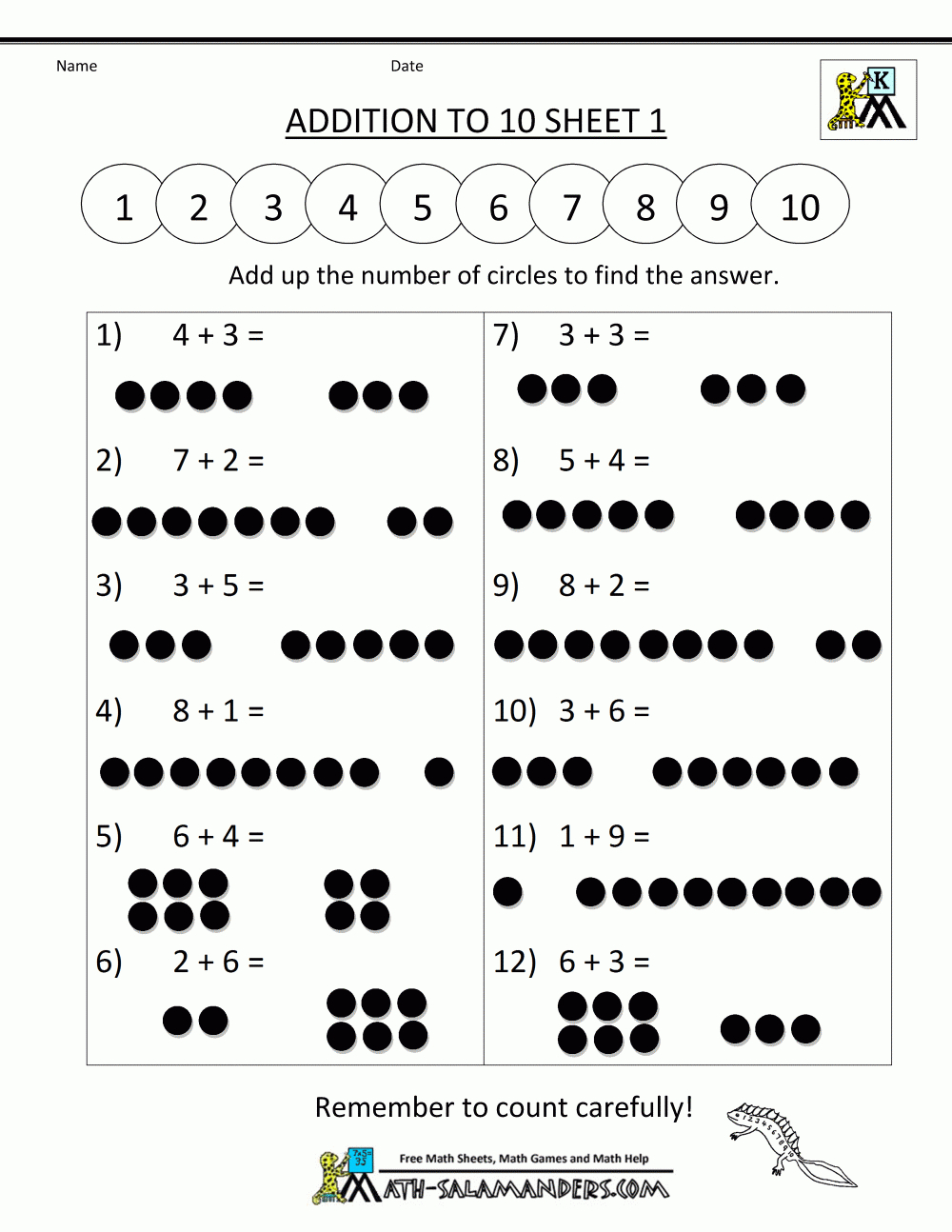 Free Math Work Sheets Addition To 10 1 | Kindergarten Classroom - Free Printable Kindergarten Addition And Subtraction Worksheets