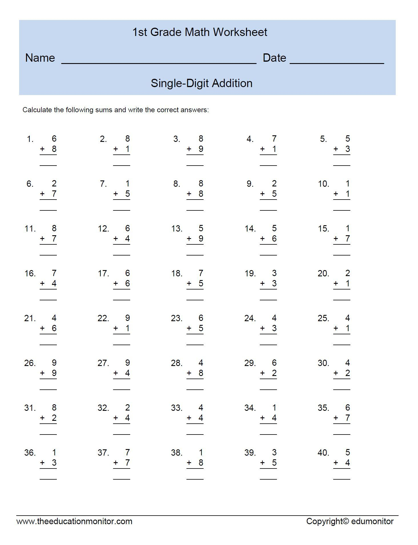 Free Math Worksheets|First Grade | St. Patrick&amp;#039;s Day | Pinterest - Free Printable Addition Worksheets For 1St Grade