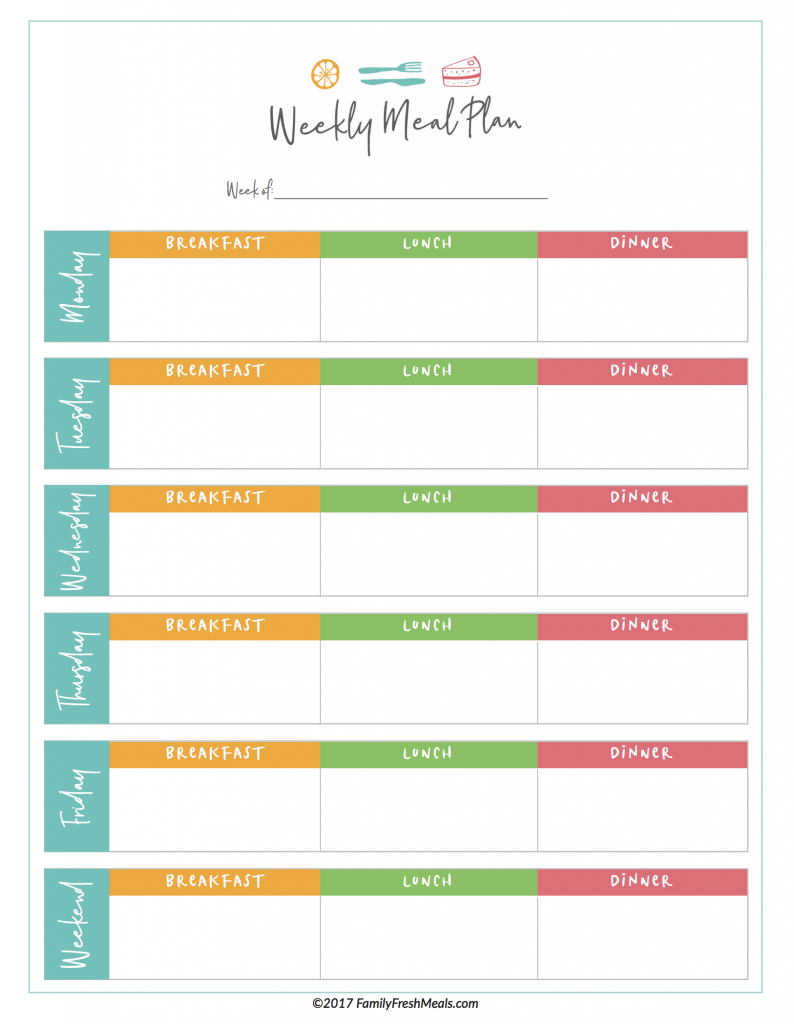 Free Meal Plan Printables - Family Fresh Meals - Free Printable Weekly Meal Planner