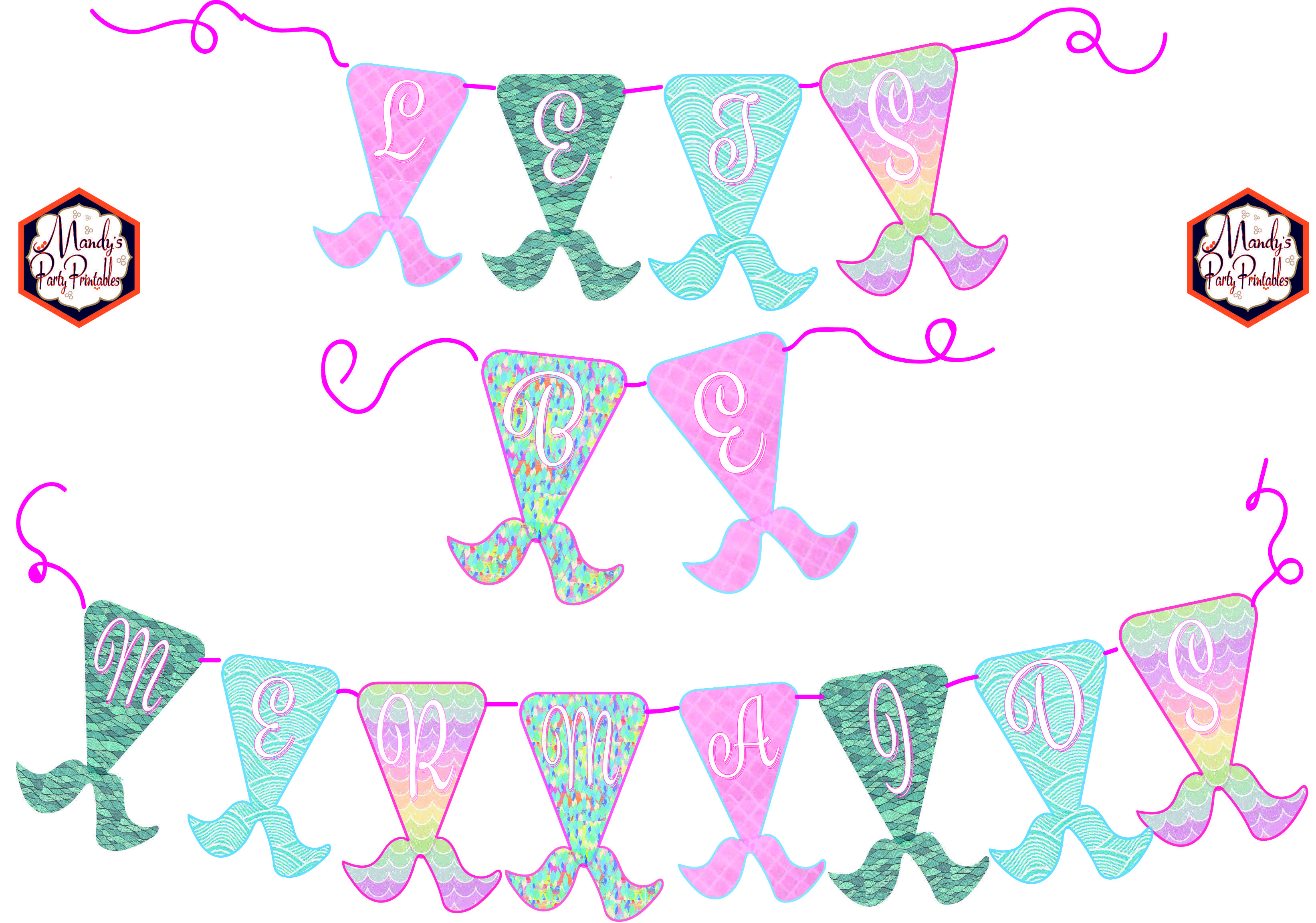 Free Mermaid Birthday Party Printables | Free Girls Party Printables - Free Printable Little Mermaid Birthday Banner