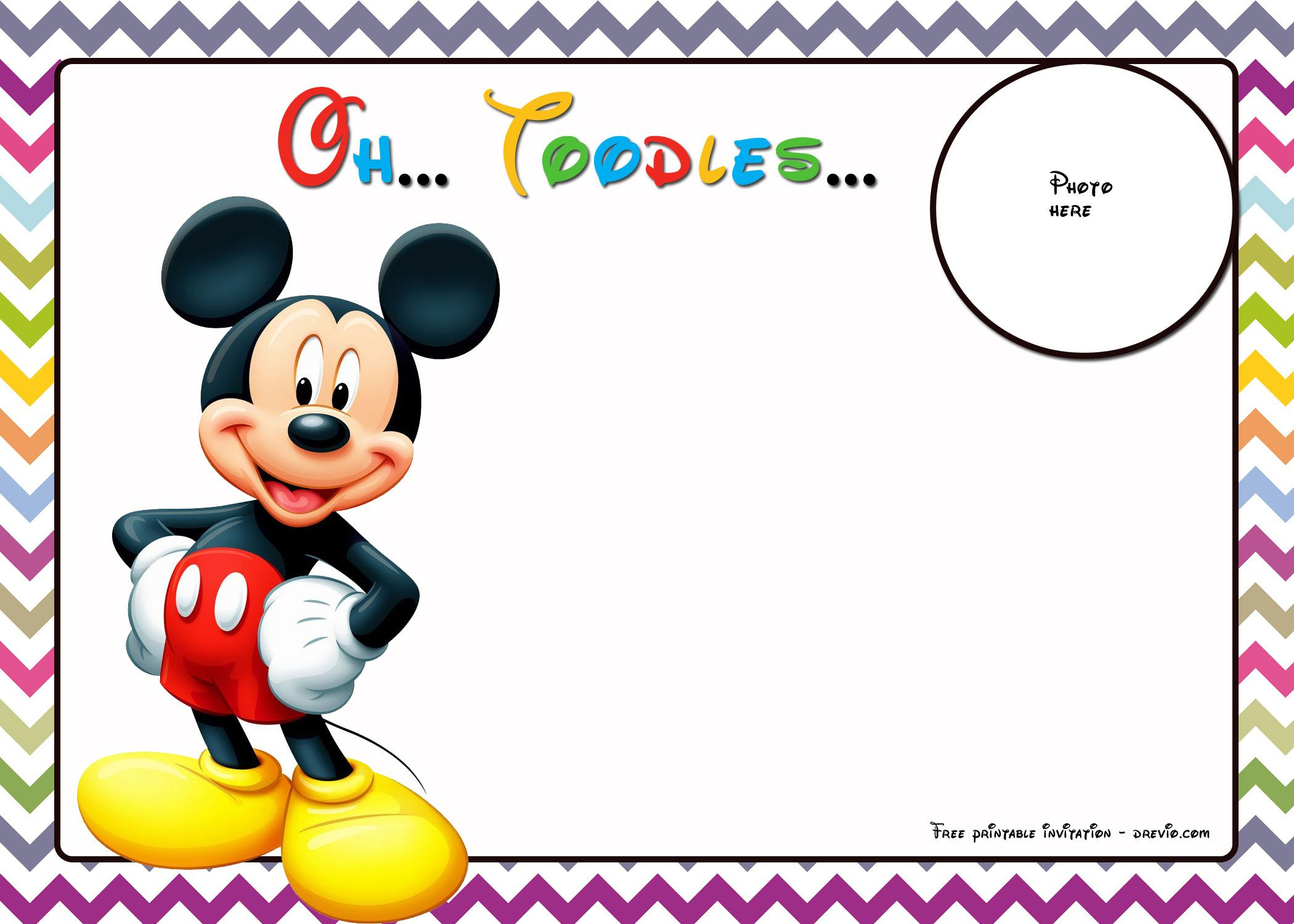 Free Mickey Mouse Birthday Invitations Template - Chevron Edition - Free Printable Mickey Mouse Birthday Invitations