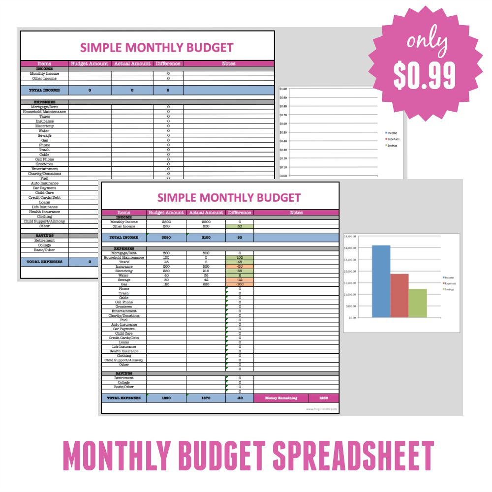 Free Monthly Budget Template - Frugal Fanatic - Free Printable Finance Sheets