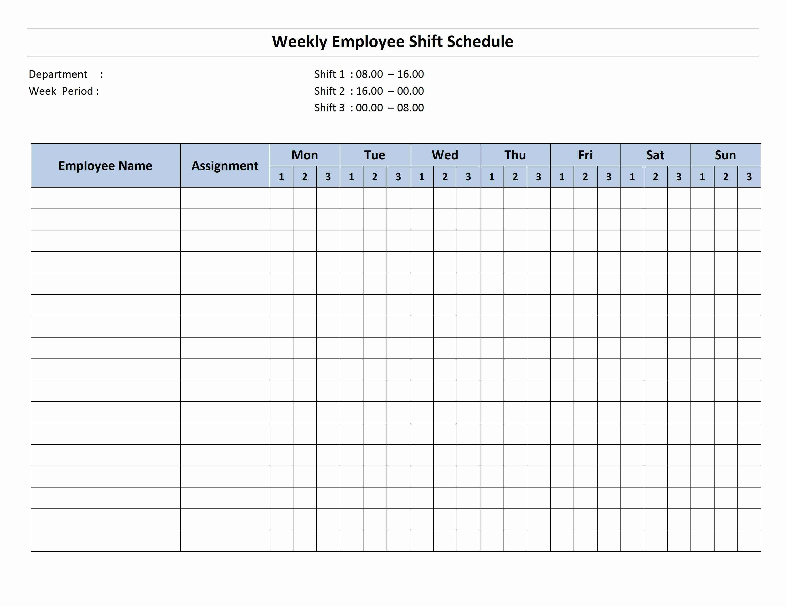 Free Monthly Work Schedule Template | Weekly Employee 8 Hour Shift - Free Printable Blank Work Schedules